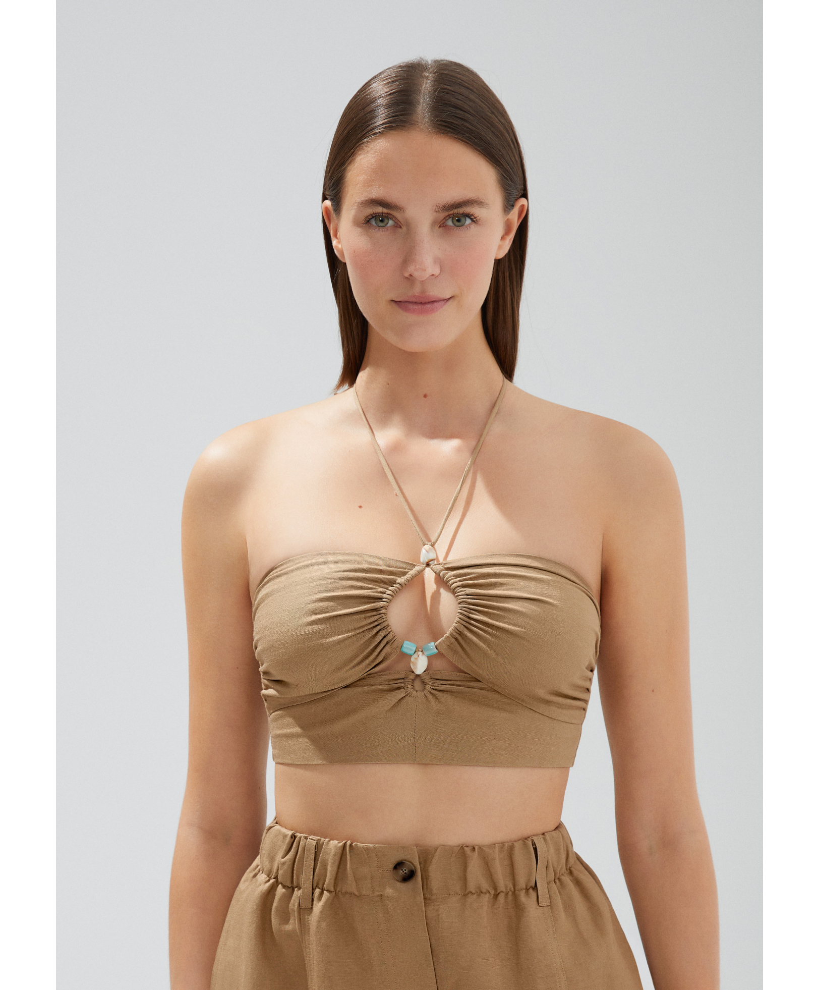 Linen strappy top with stone details