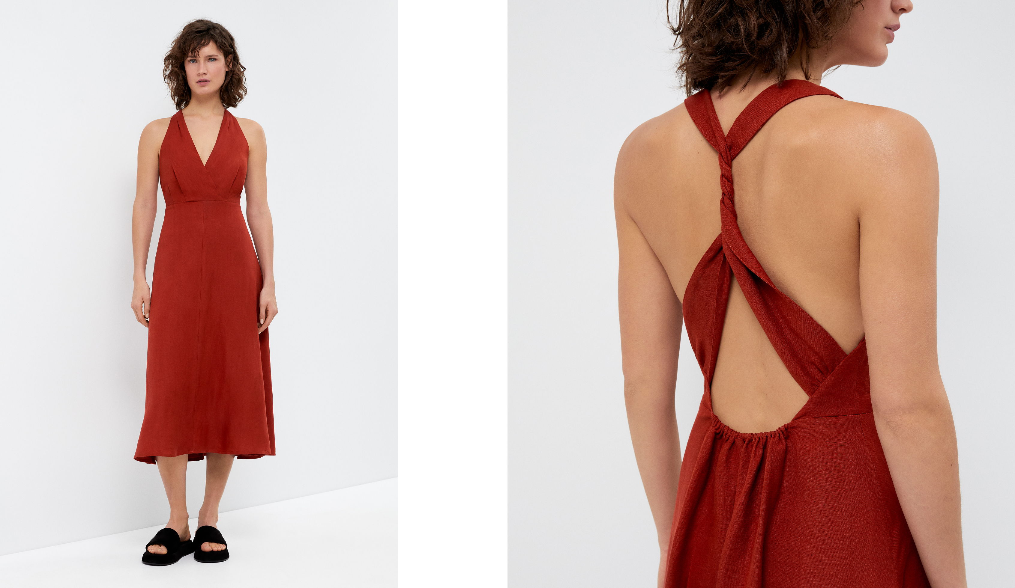 Halter-Kleid aus Leinen mit Knoten am Rücken