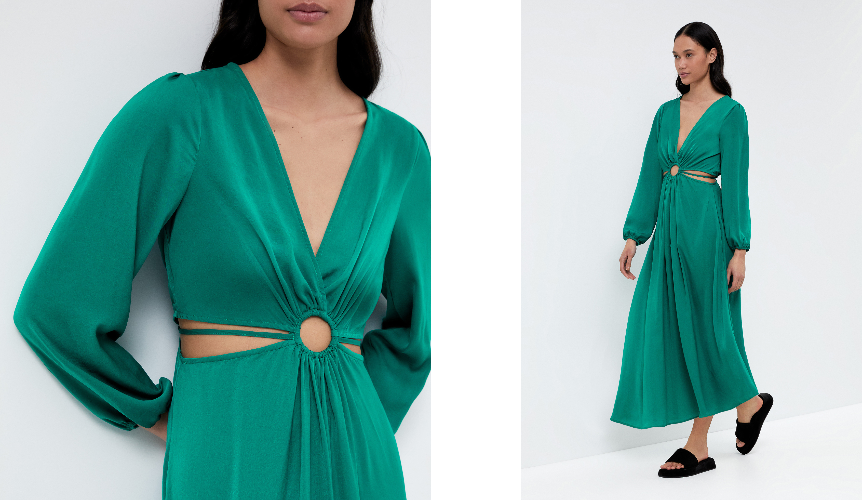 Satin cut out long-sleeved dress