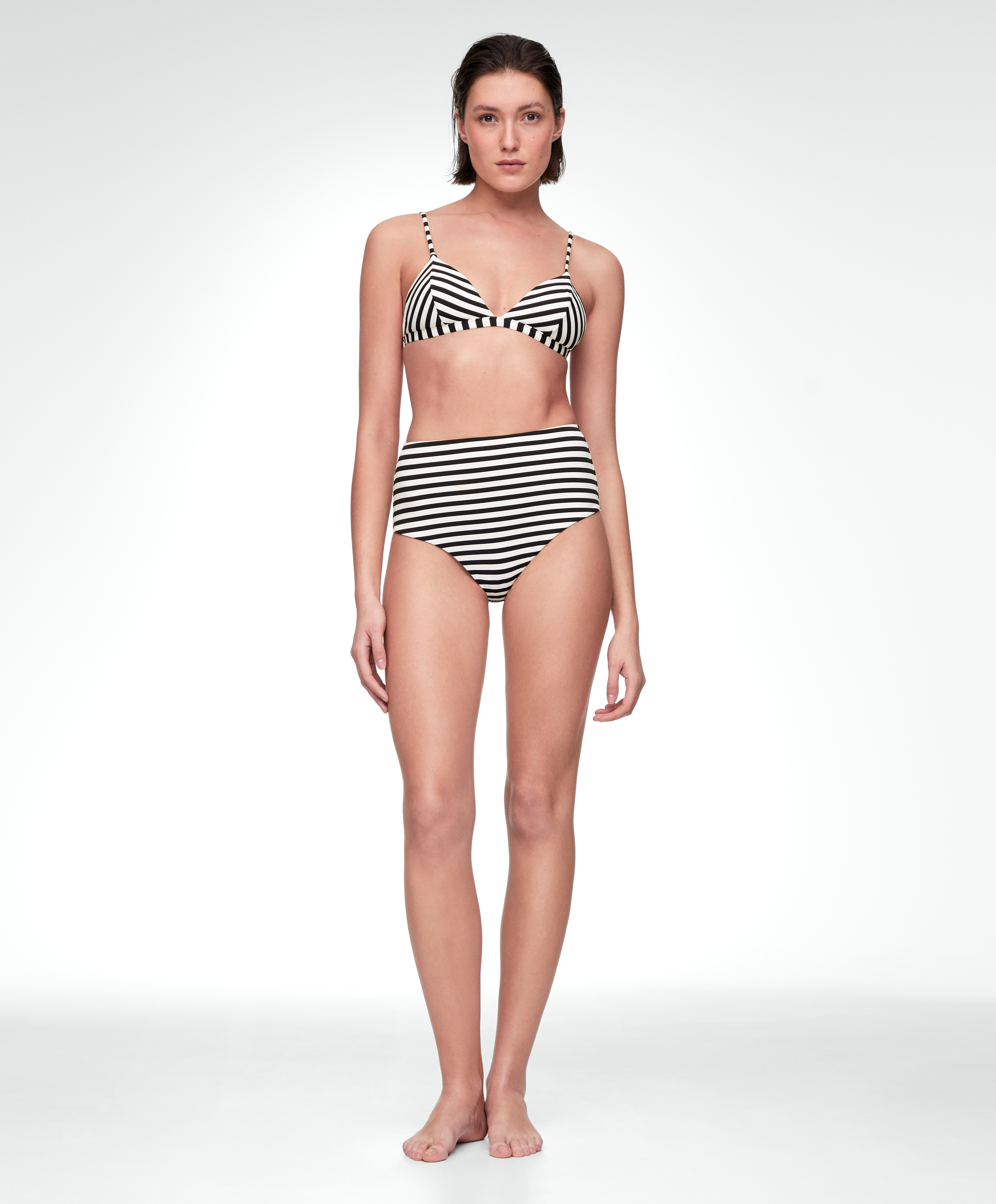 Stripe piqué high-waisted bikini briefs