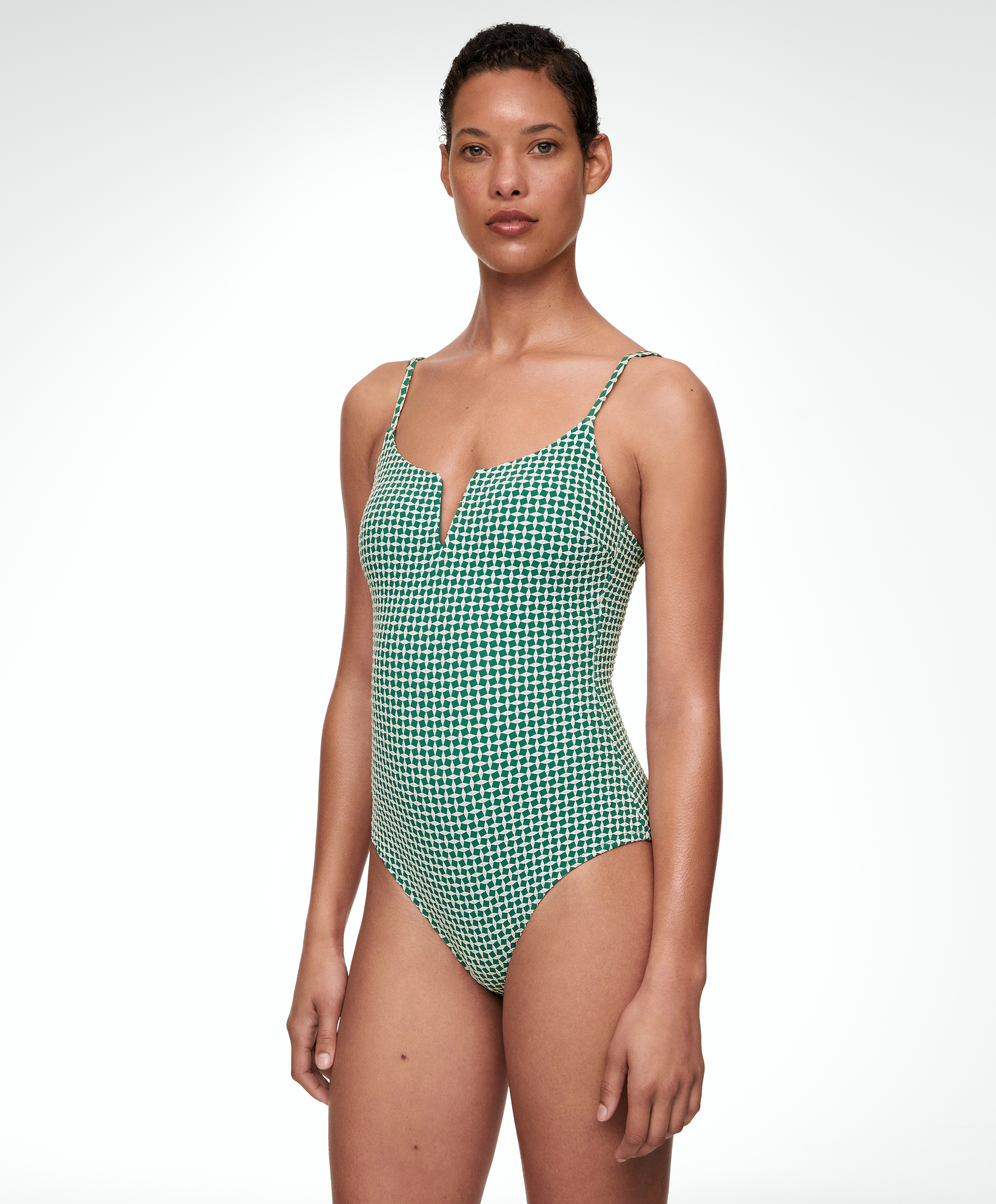 Ditsy geometric notched neckline swimsuit