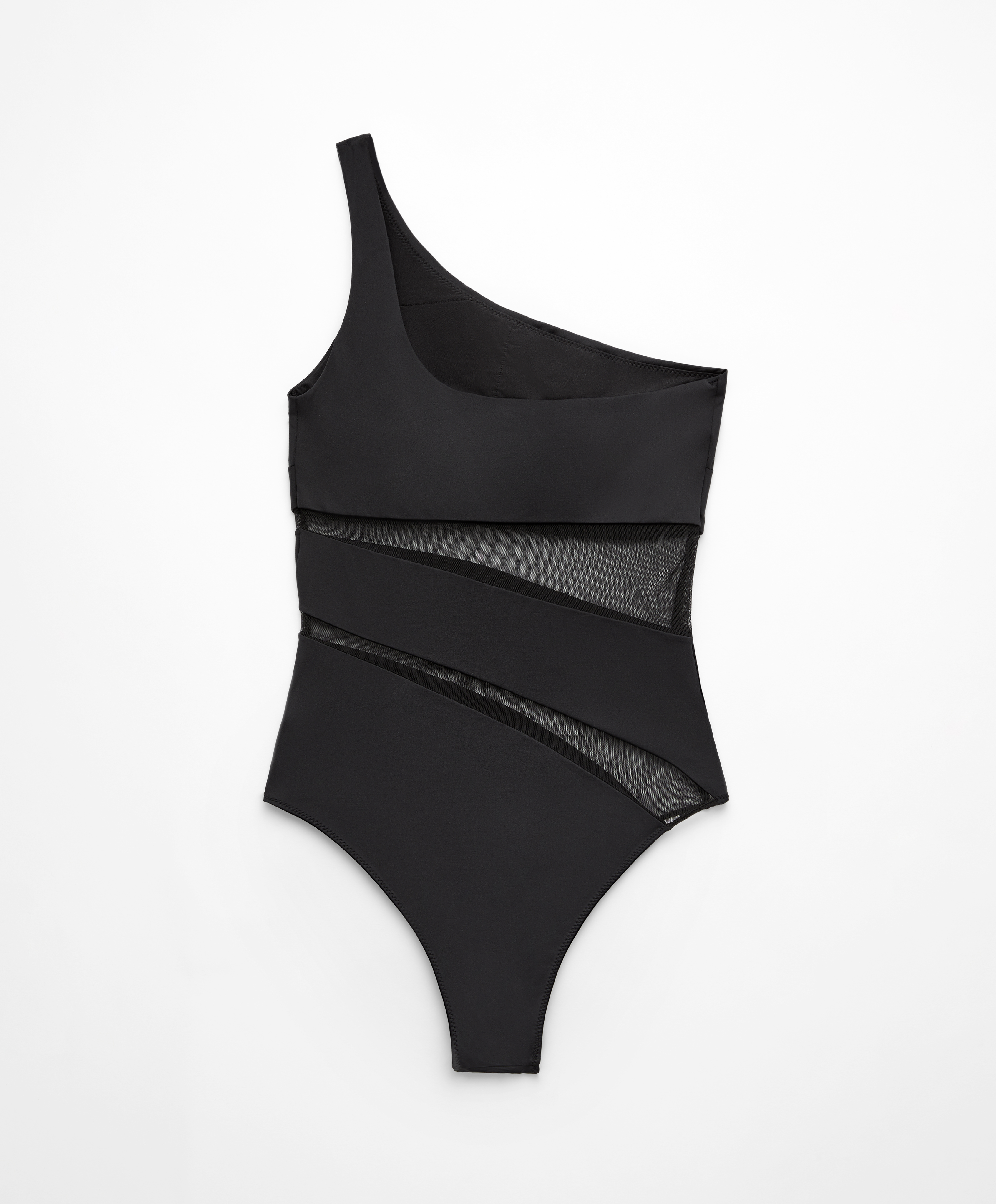 Asymmetrisch zwempak met transparante inzetstukken Black swimwear | OYSHO Nederland
