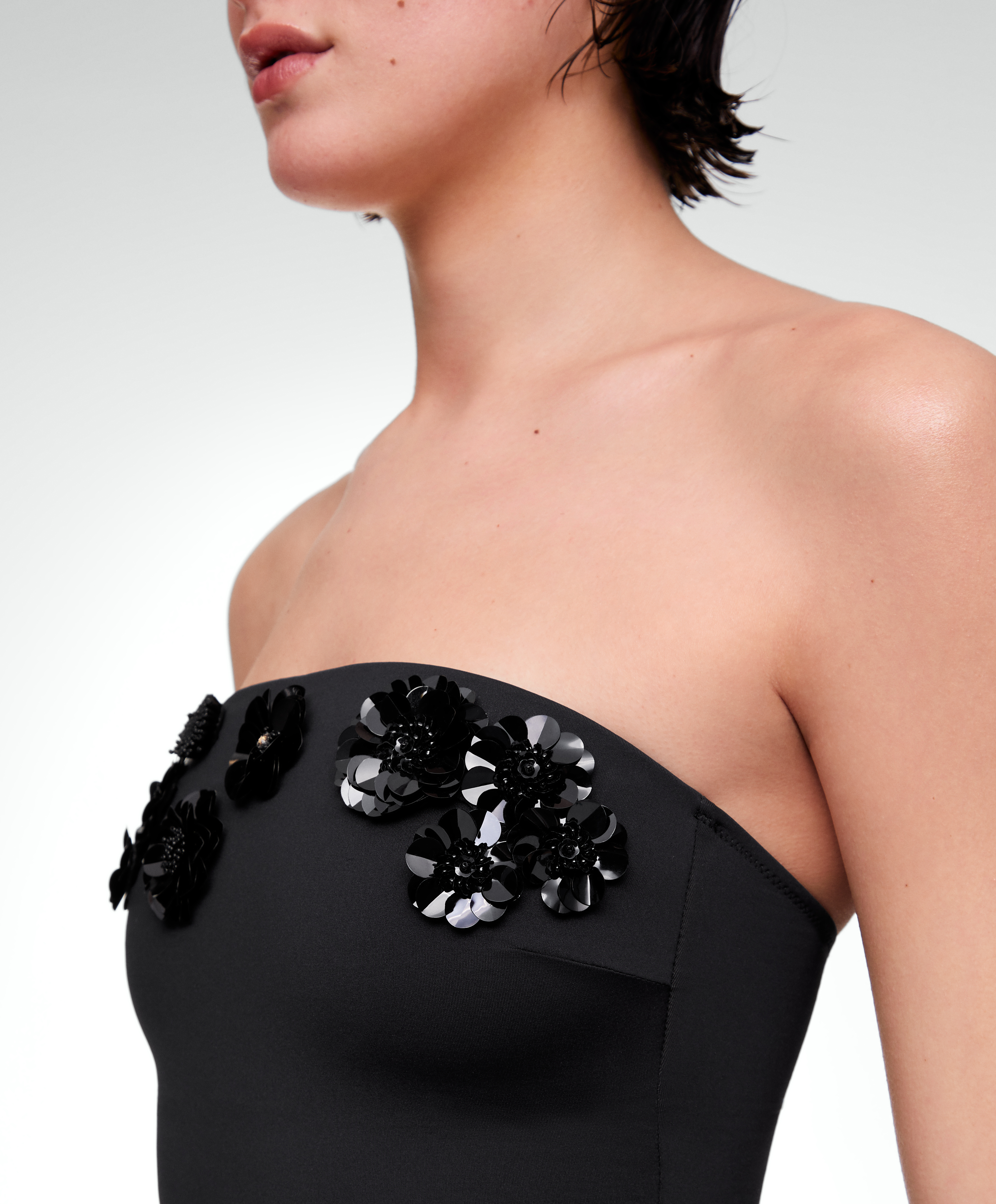 Sequinned flowers bandeau swimsuit