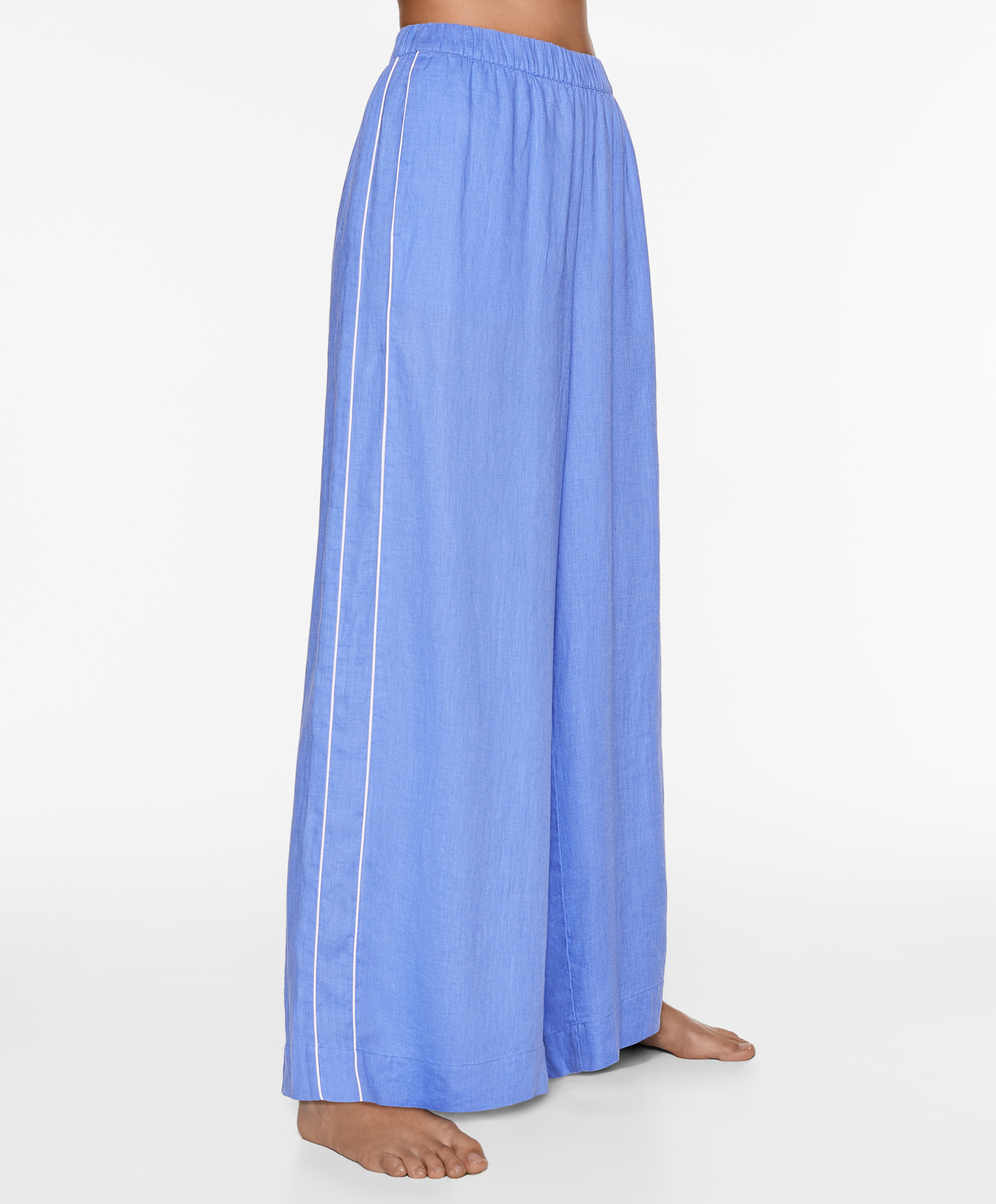 100% linen wide straight-leg trousers with piping - Sale