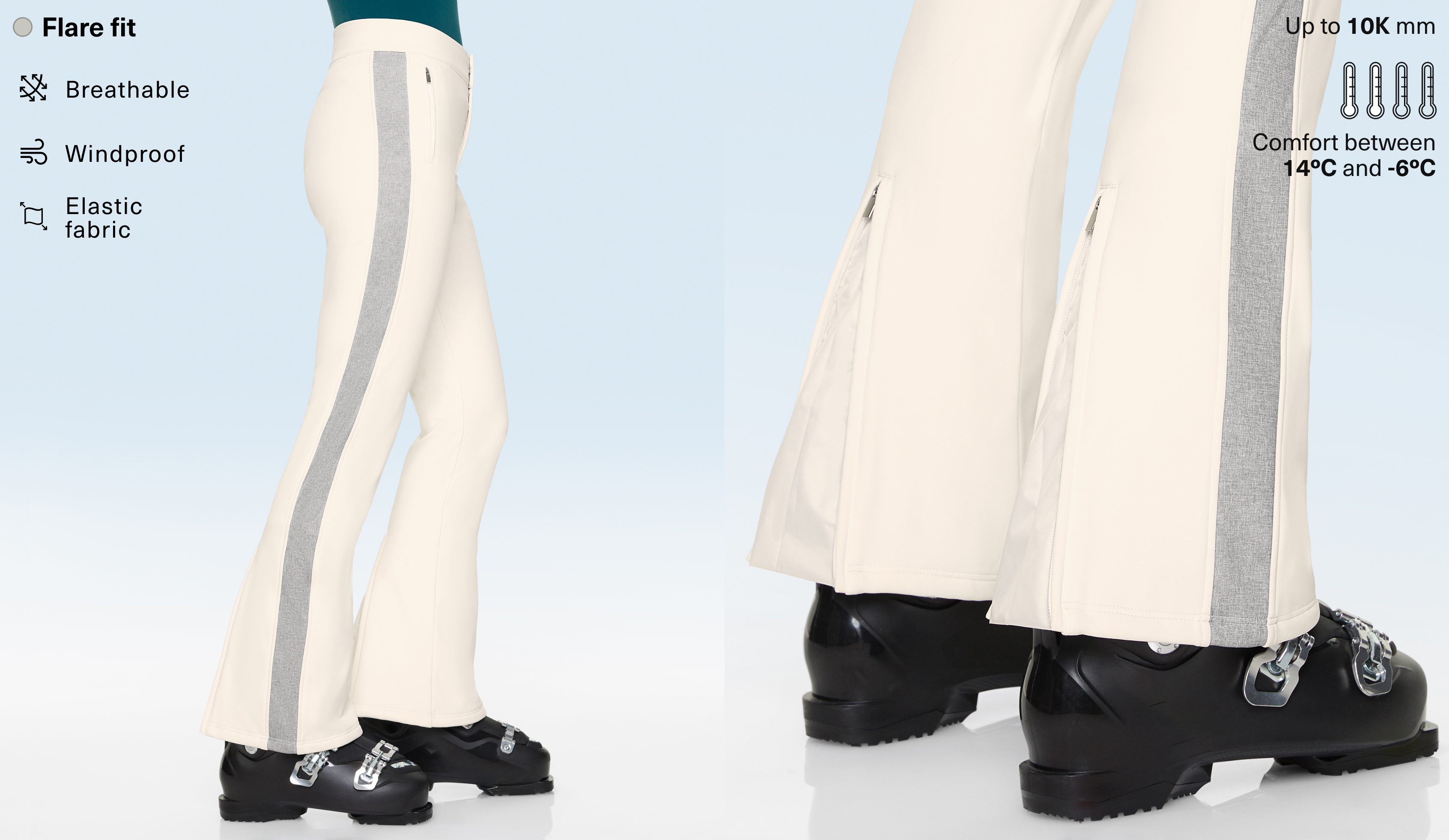 Water-resistant SKI block flare trousers