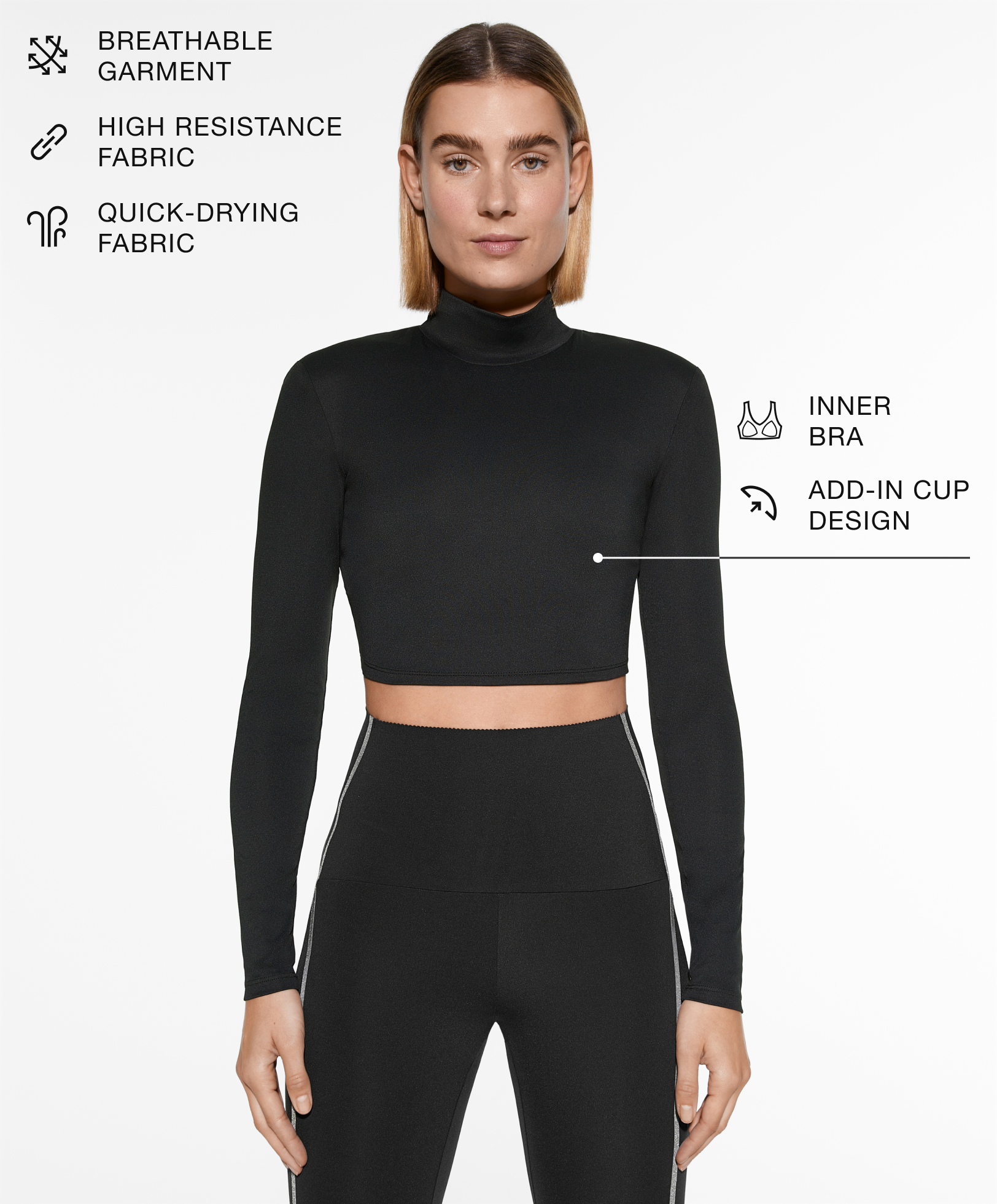 Long-sleeved shoulder-pad top