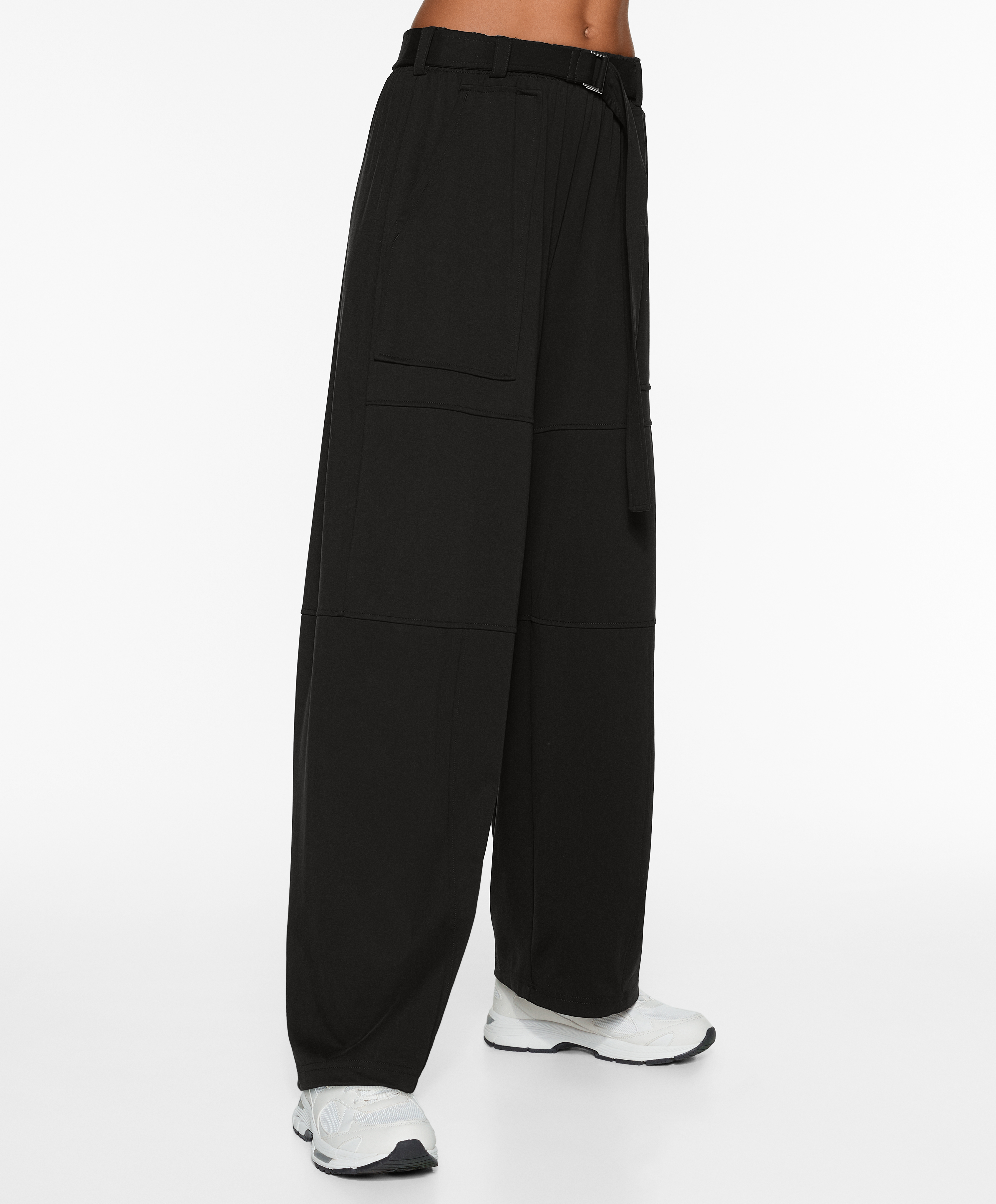 Wide-leg straight-cut trousers with belt