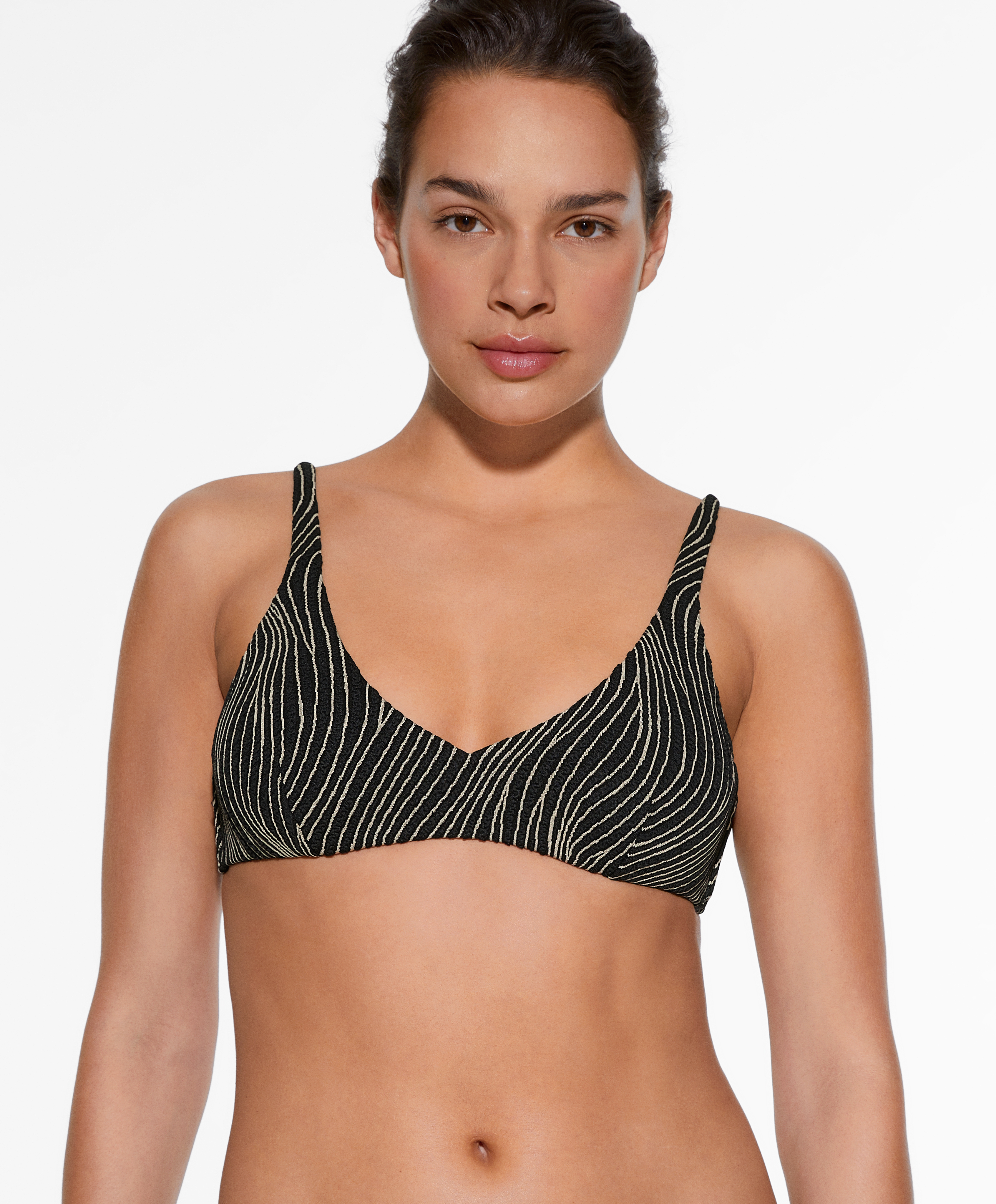 Wave jacquard halter bikini top