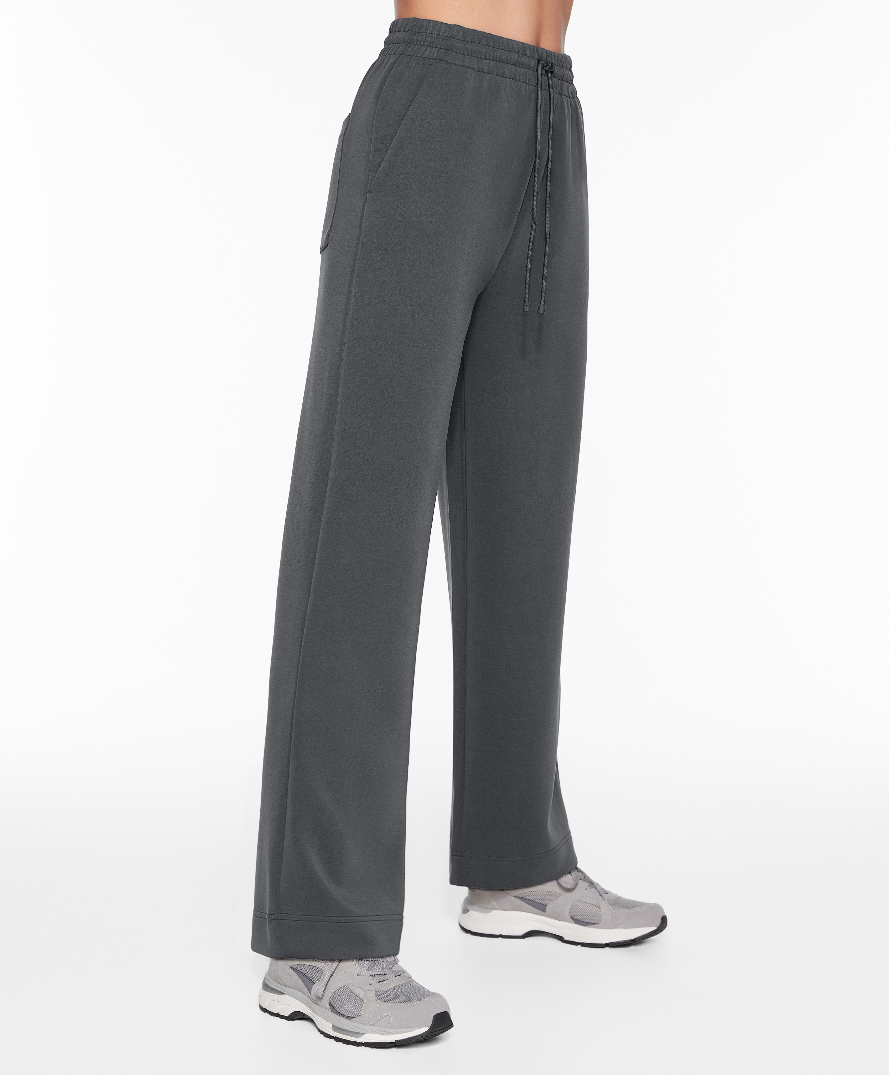 Soft-touch wide-leg trousers with modal and buttons