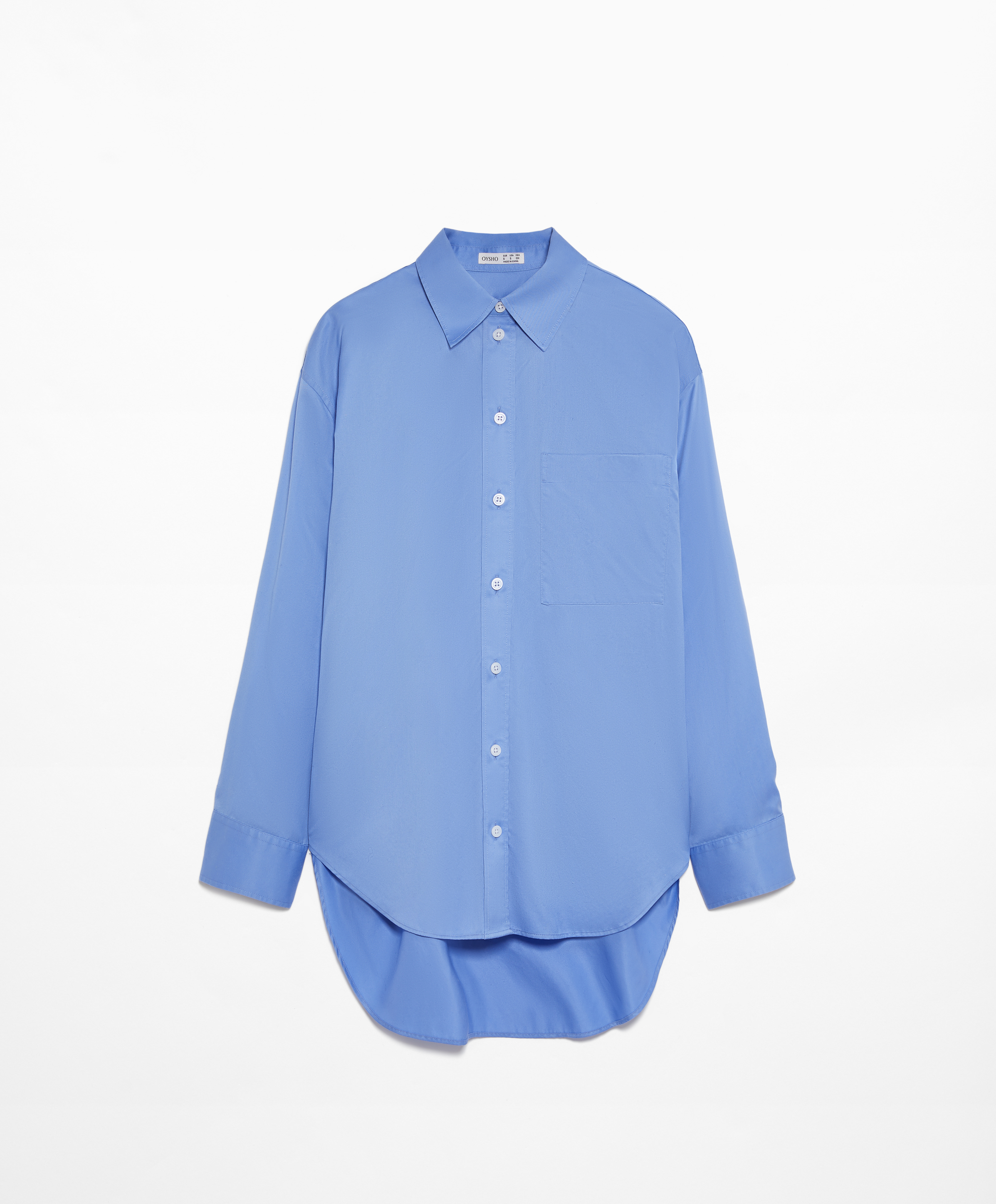 Oversize easy-iron 100% cotton shirt with pocket