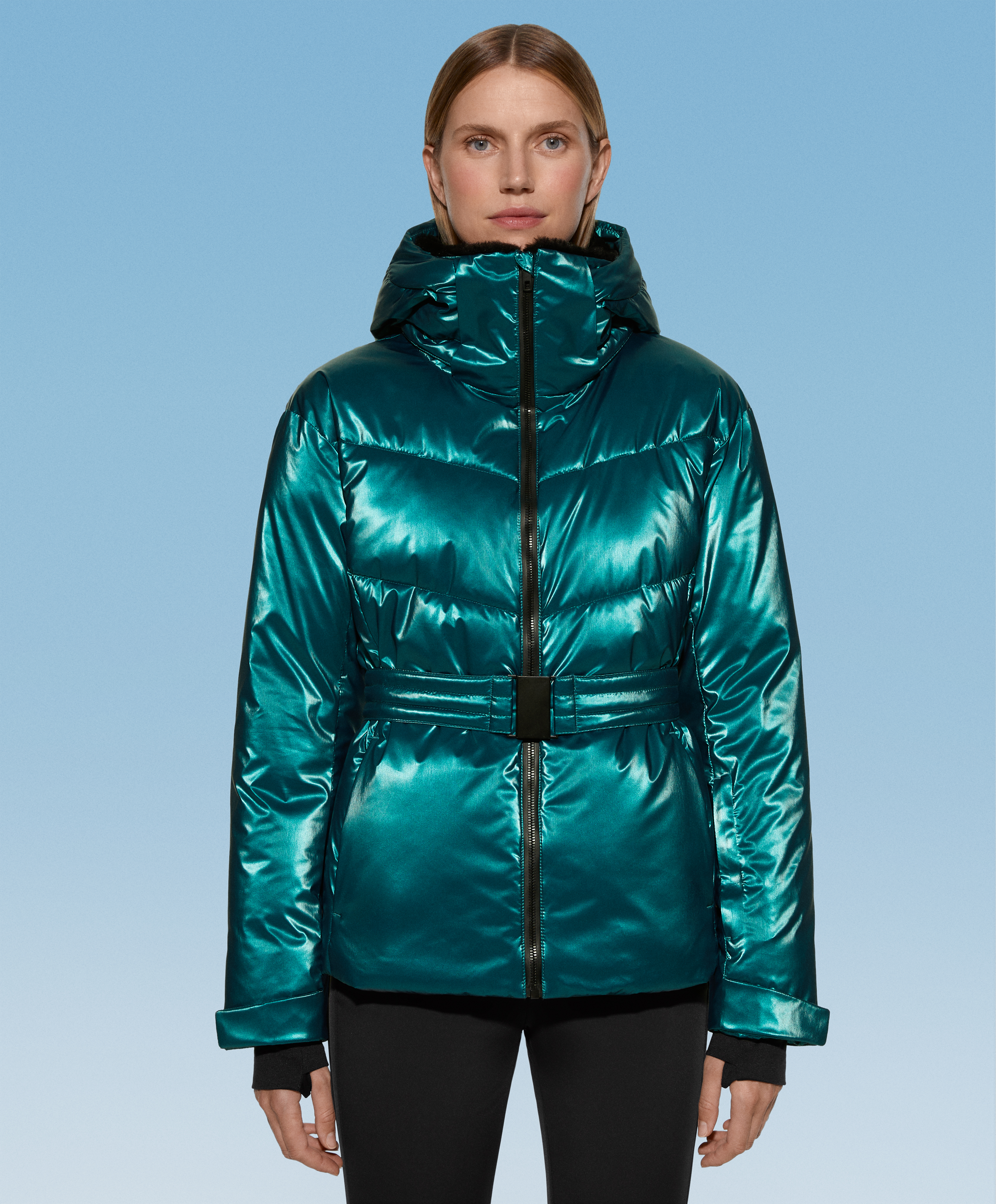 Metallic silver ski outlet jacket