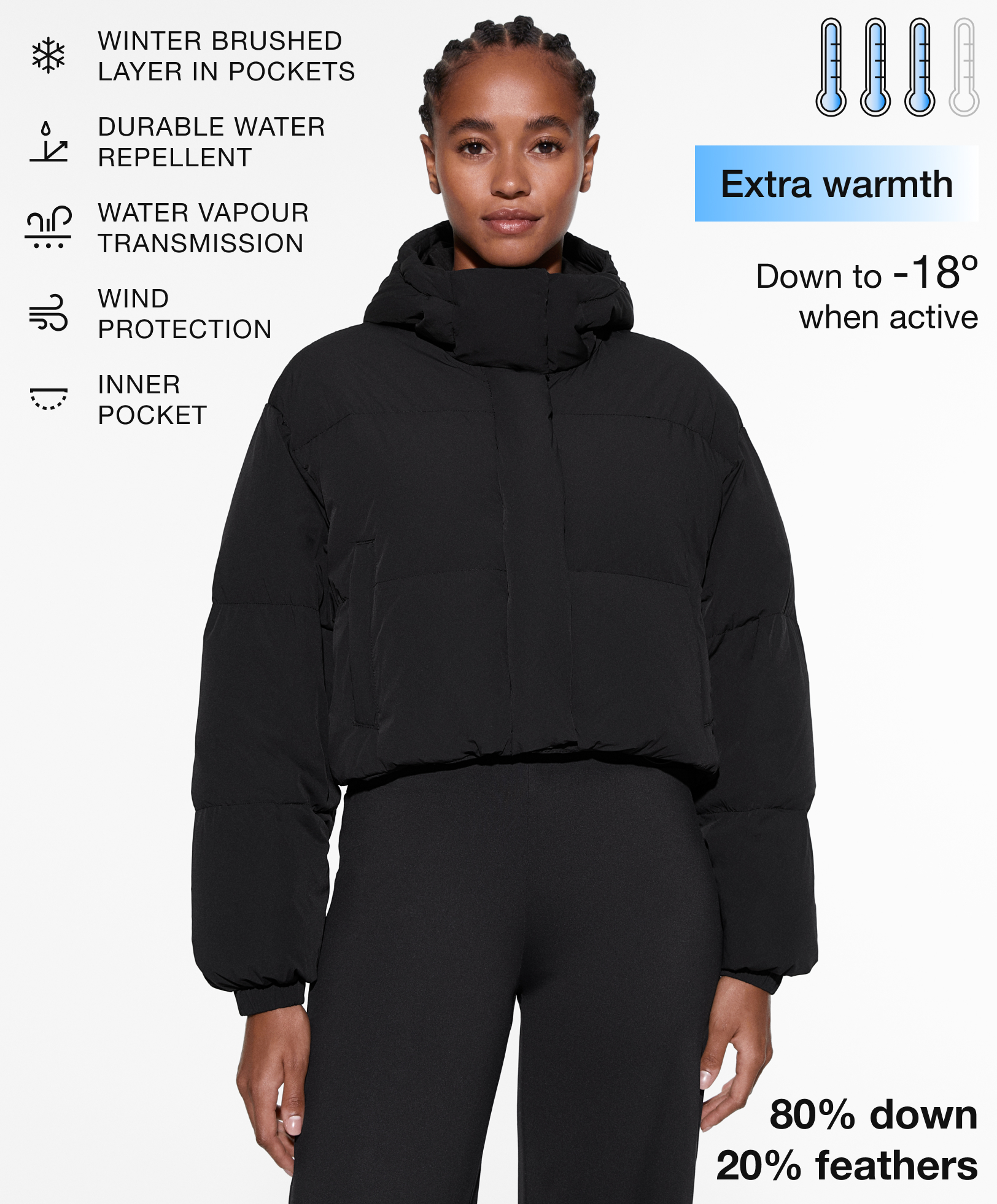 Water-repellent feather-padded crop jacket