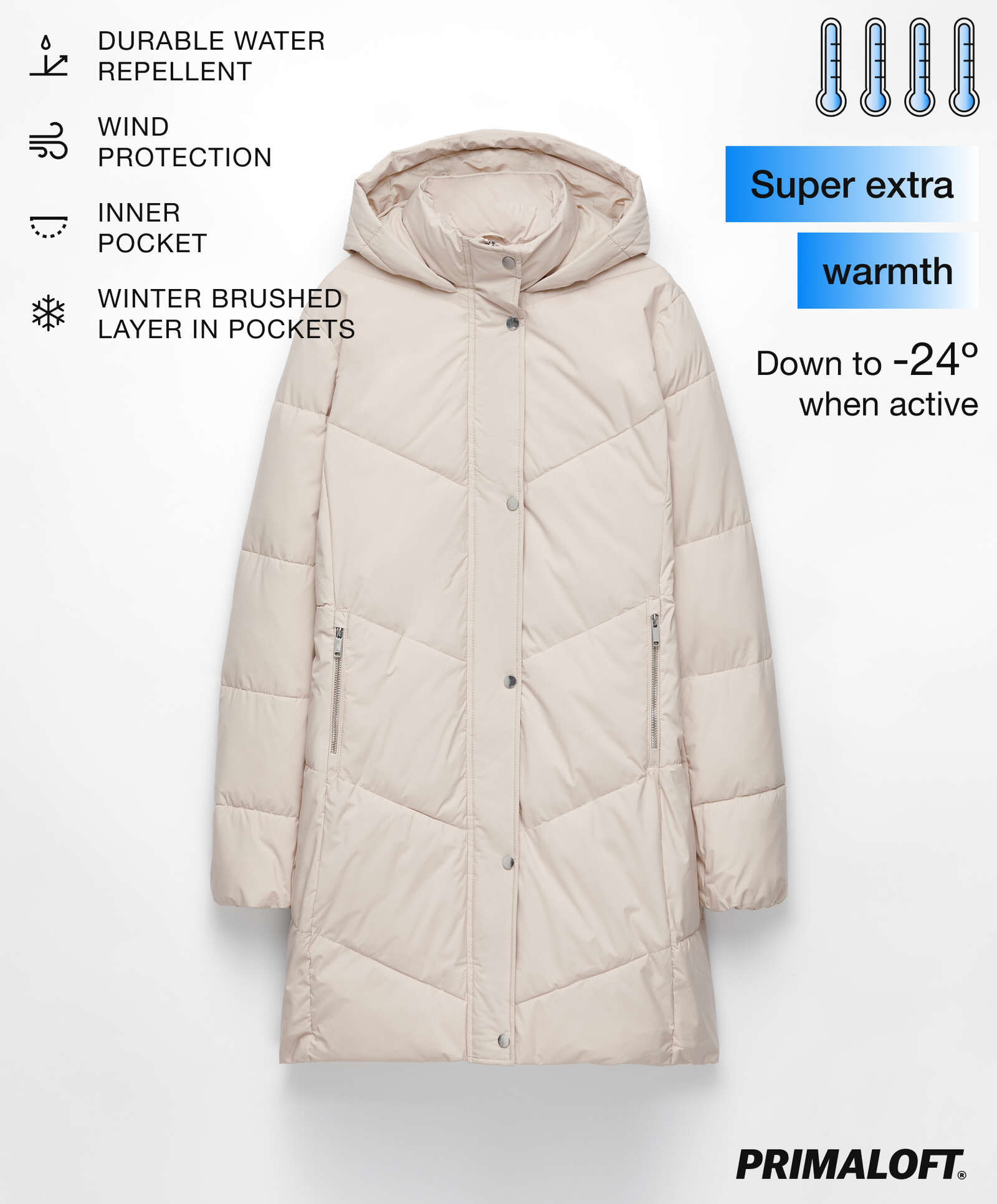 Water-repellent Primaloft® padded midi jacket