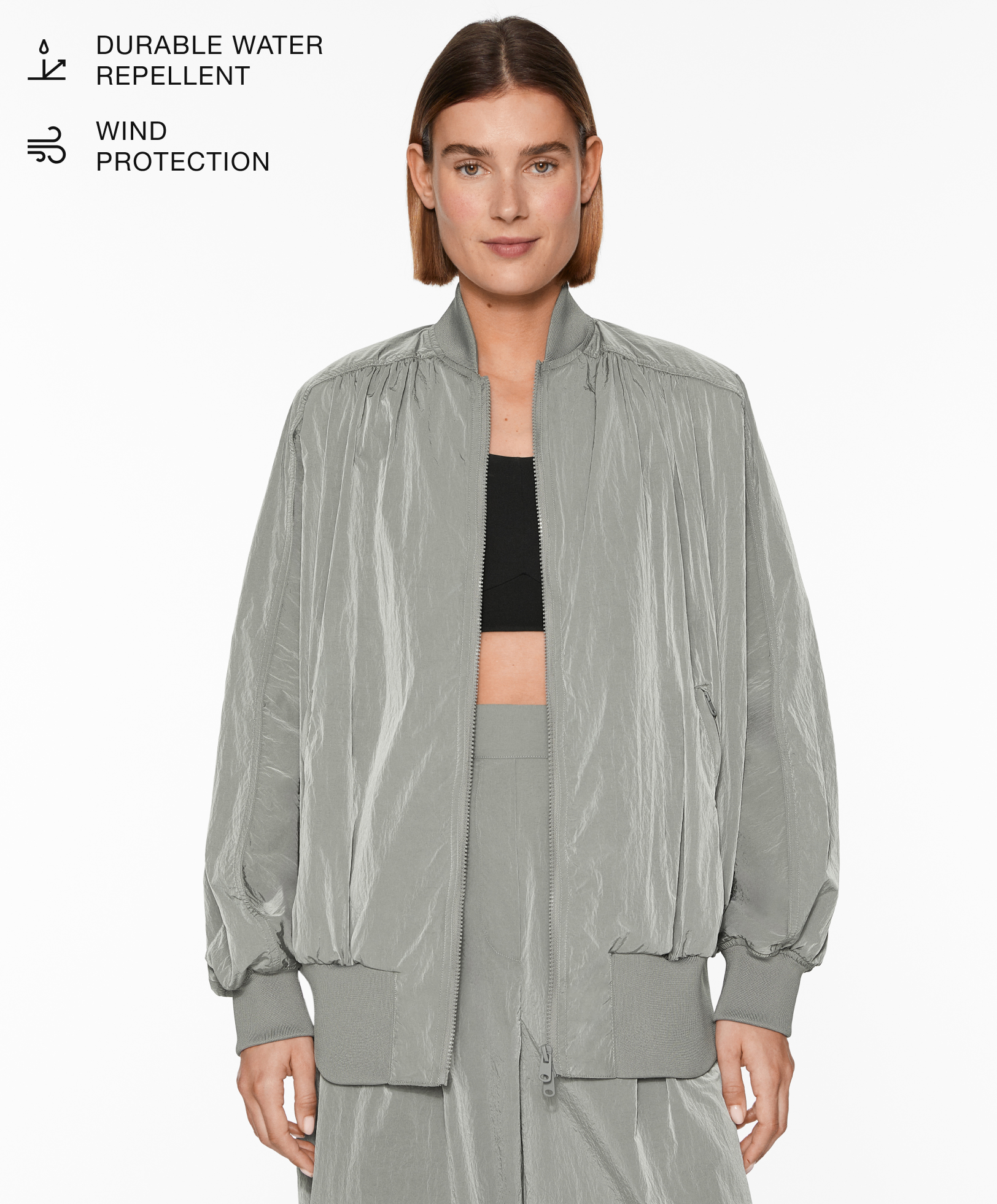Water-repellent oversize bomber jacket