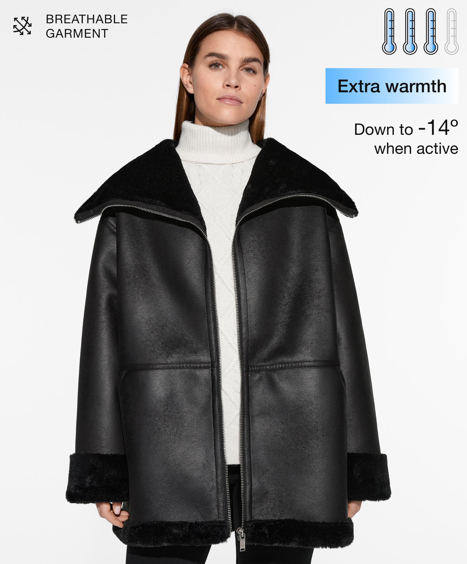 Leather-effect double-face oversize coat