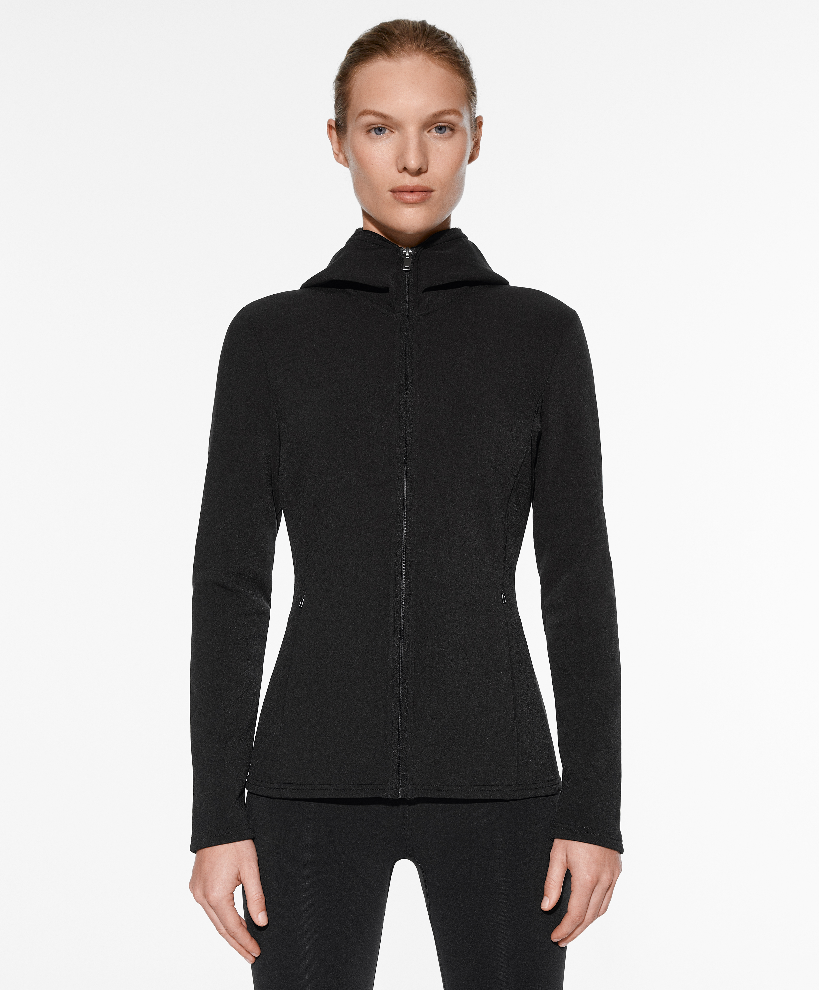 Seamless super extra warm hooded technical jacket