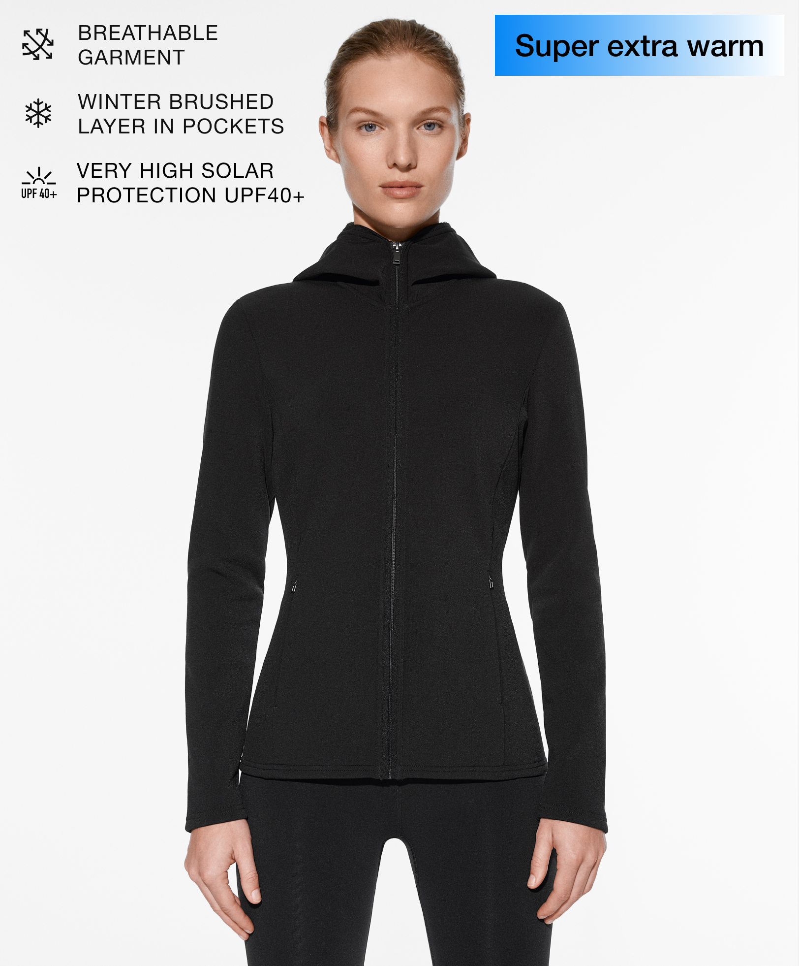 Seamless super extra warm hooded technical jacket