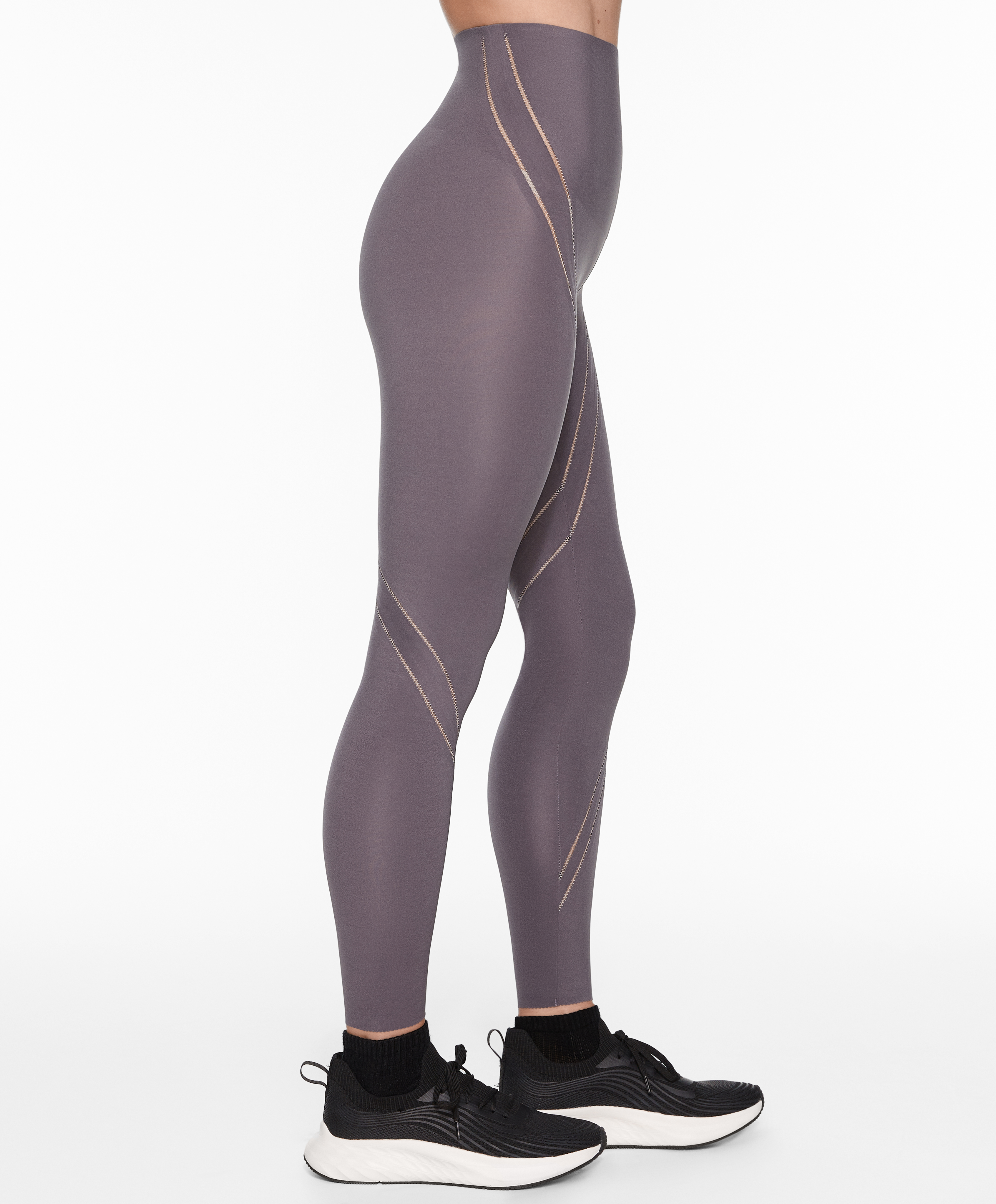 Compressive core control 65cm ankle-length leggings with piping