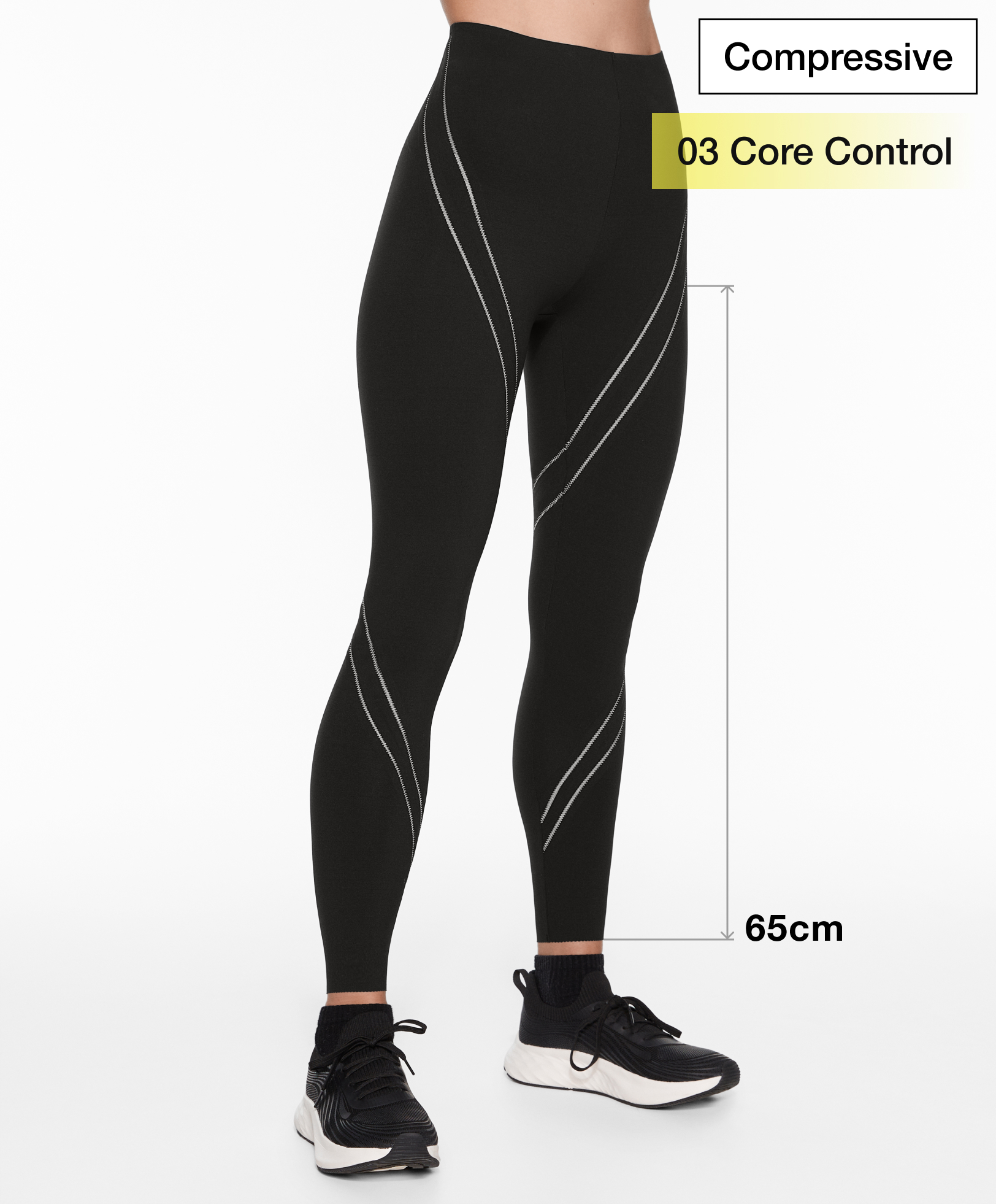 Ankellange leggings, compressive, core control, piping, 65 cm