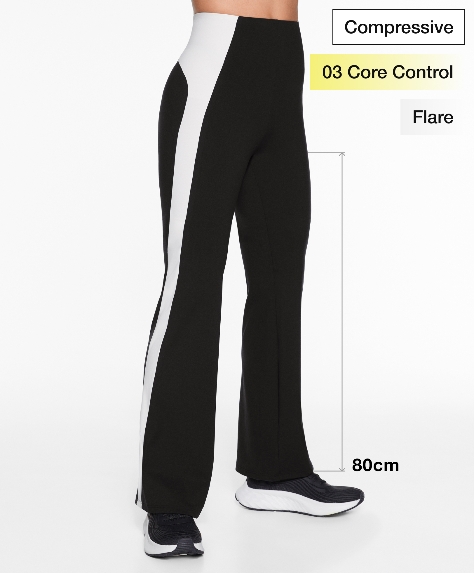 Compressive core control block flare trousers
