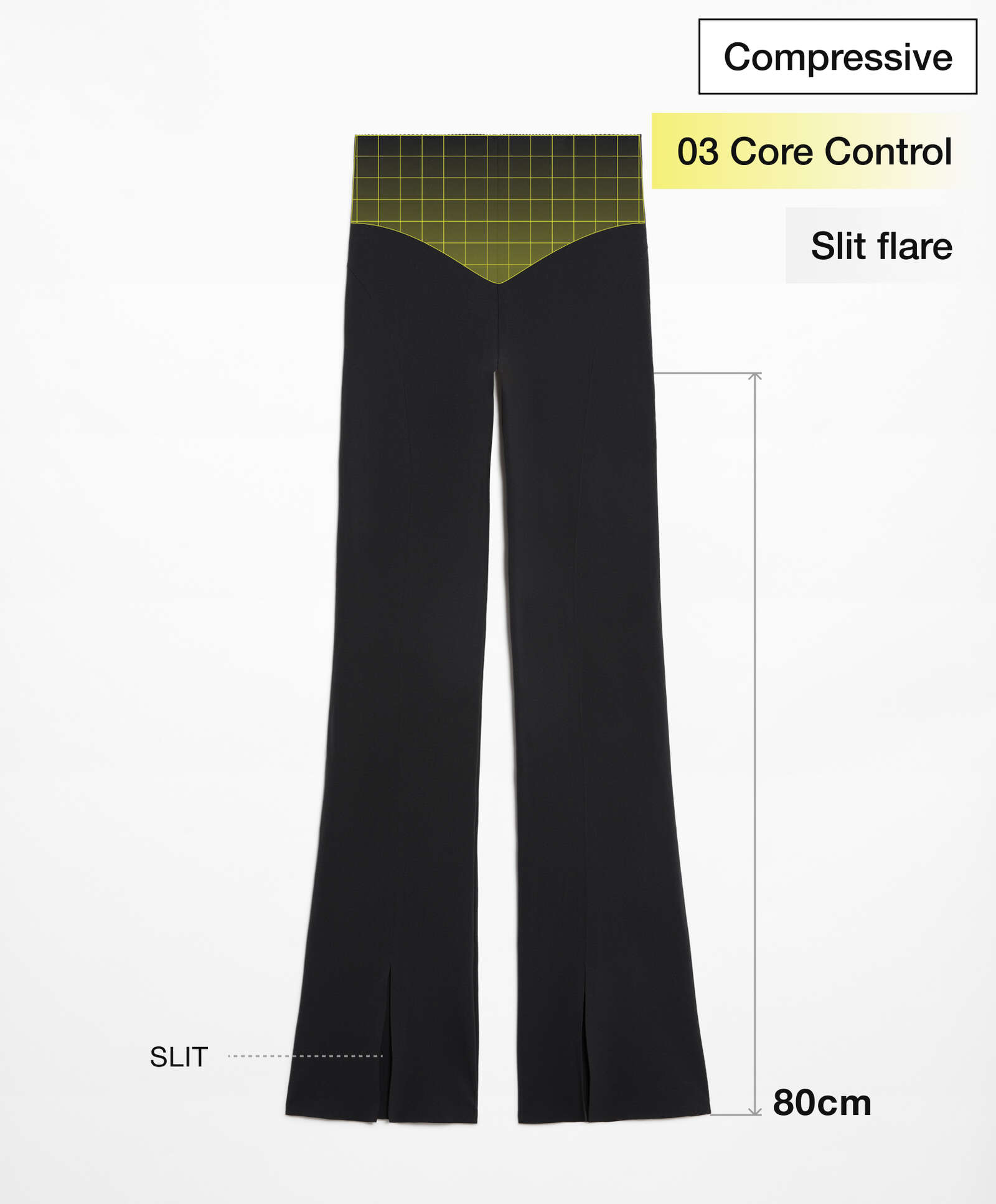 Compressive core control slit flare trousers