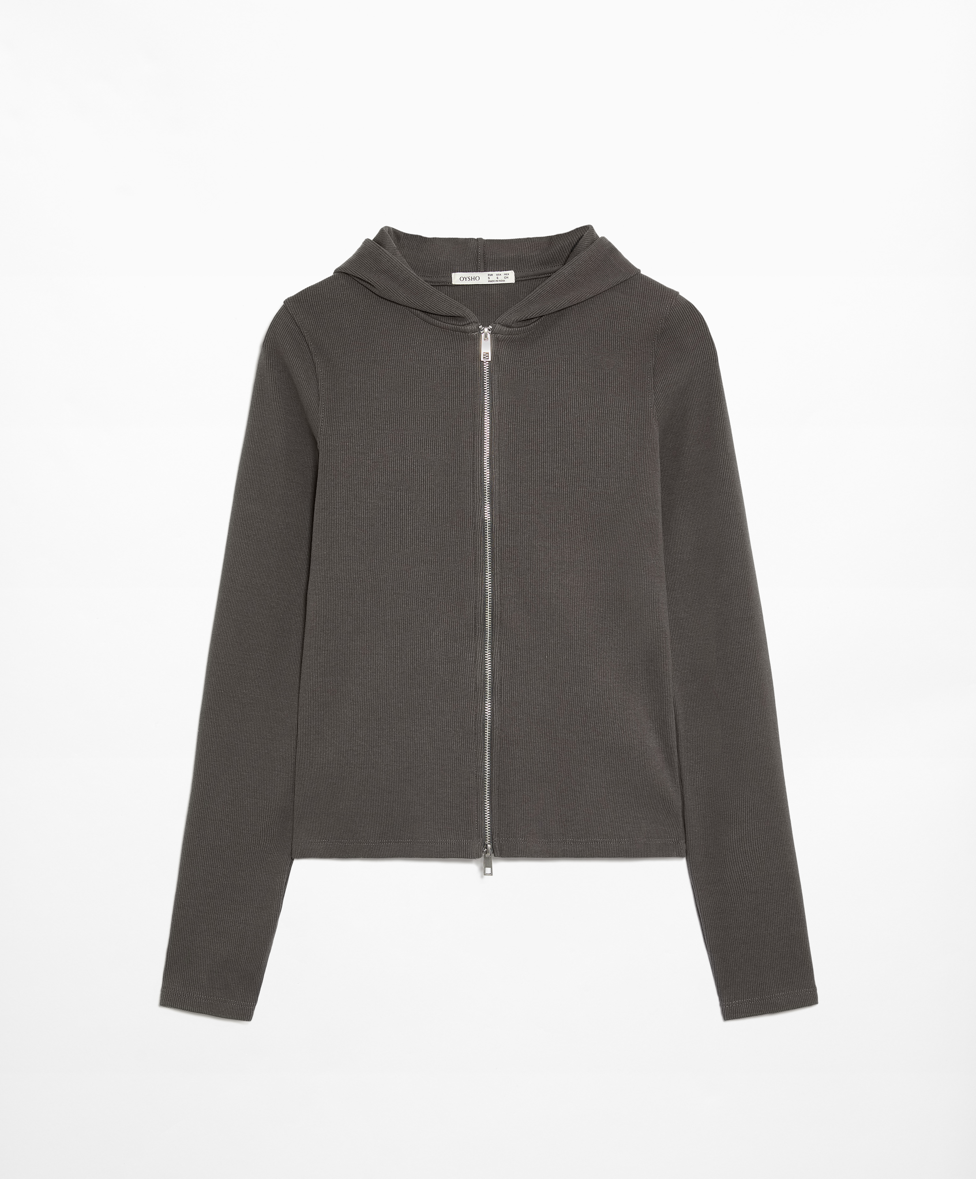 Cotton-blend ribbed zip hoodie