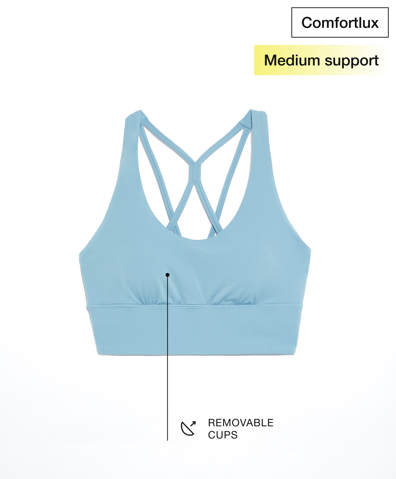 Medium-support comfortlux open-back sports bra with cups