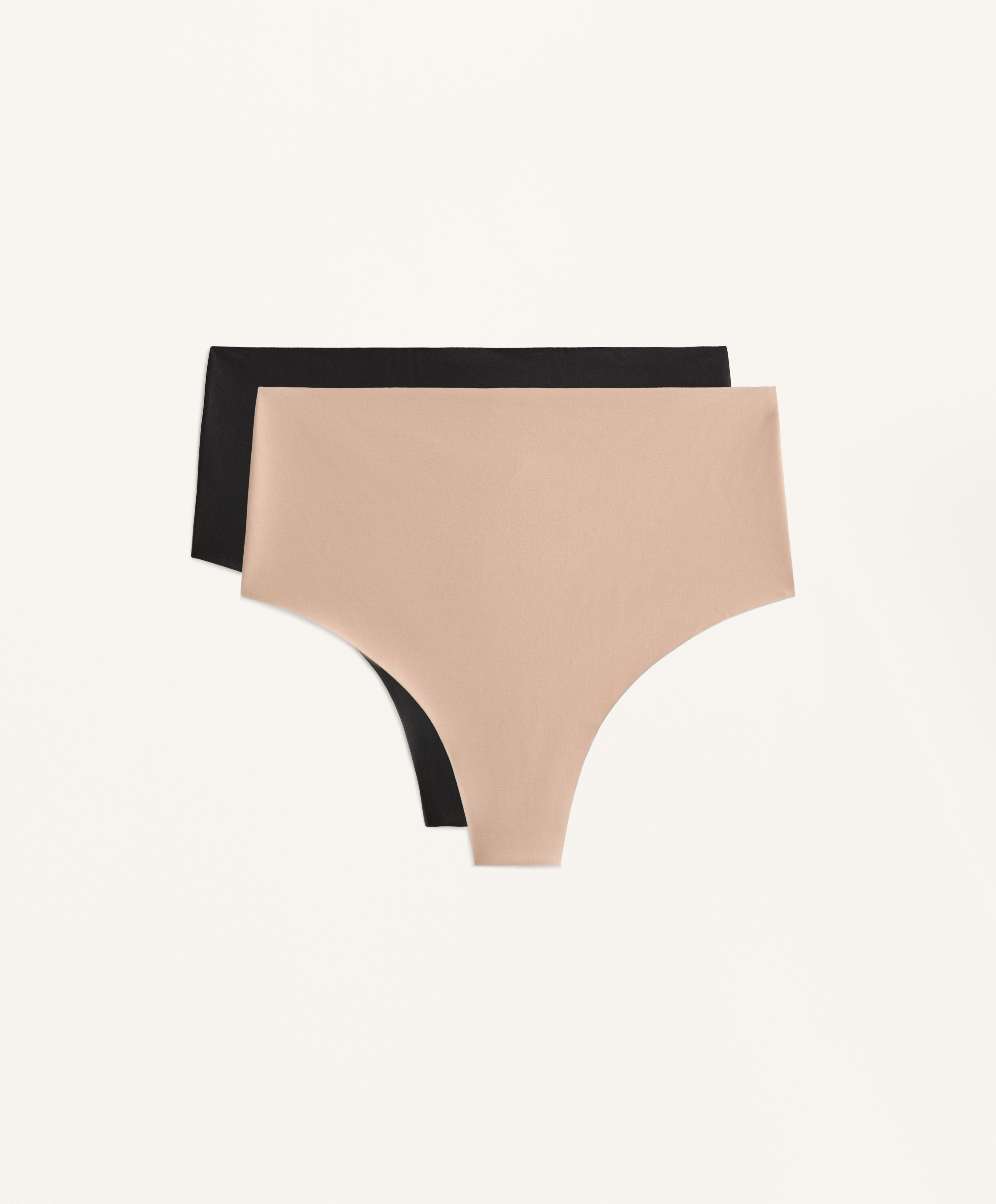2 high-waisted seamless polyamide blend thongs with medium support