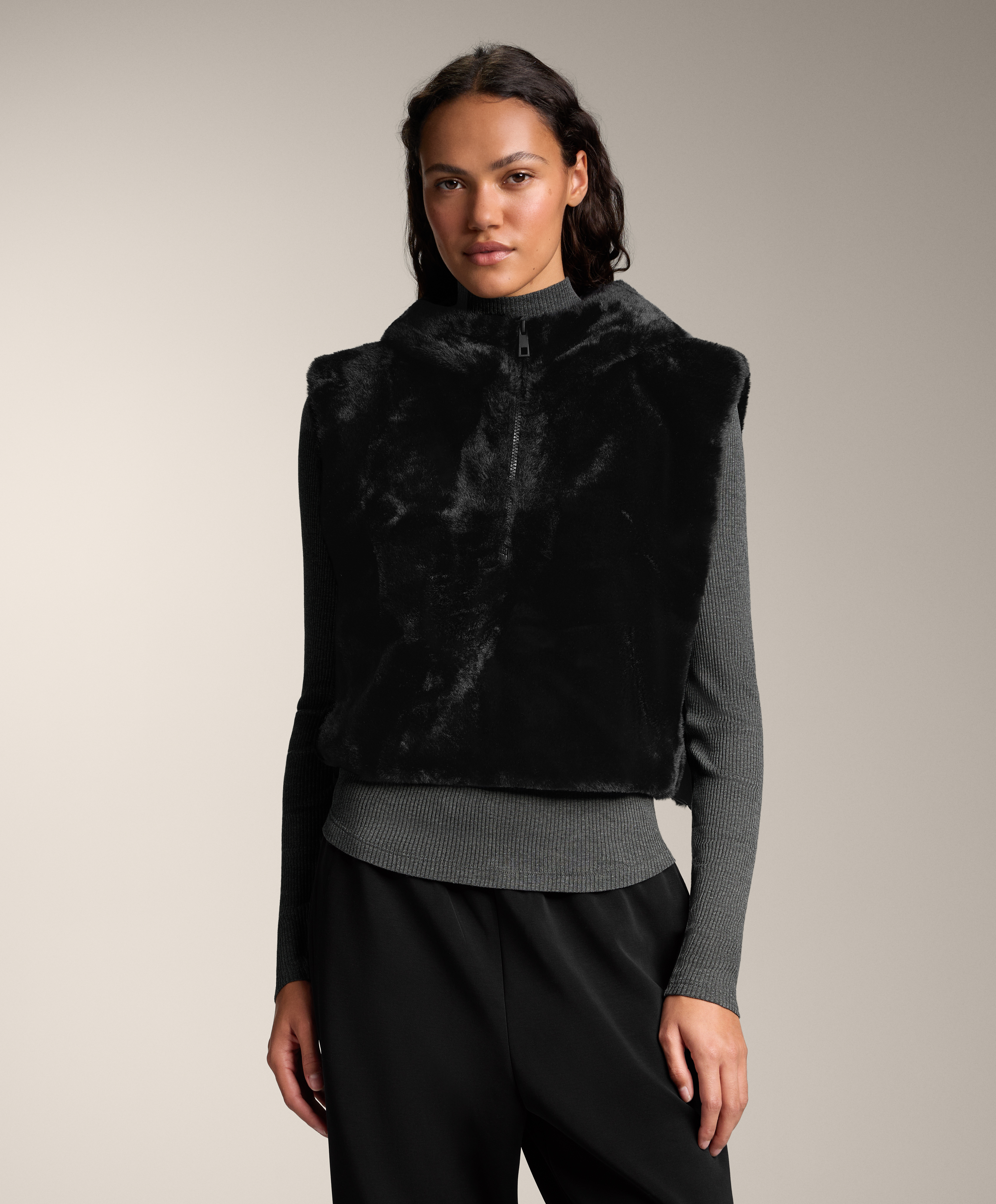 Faux fur gilet with hood