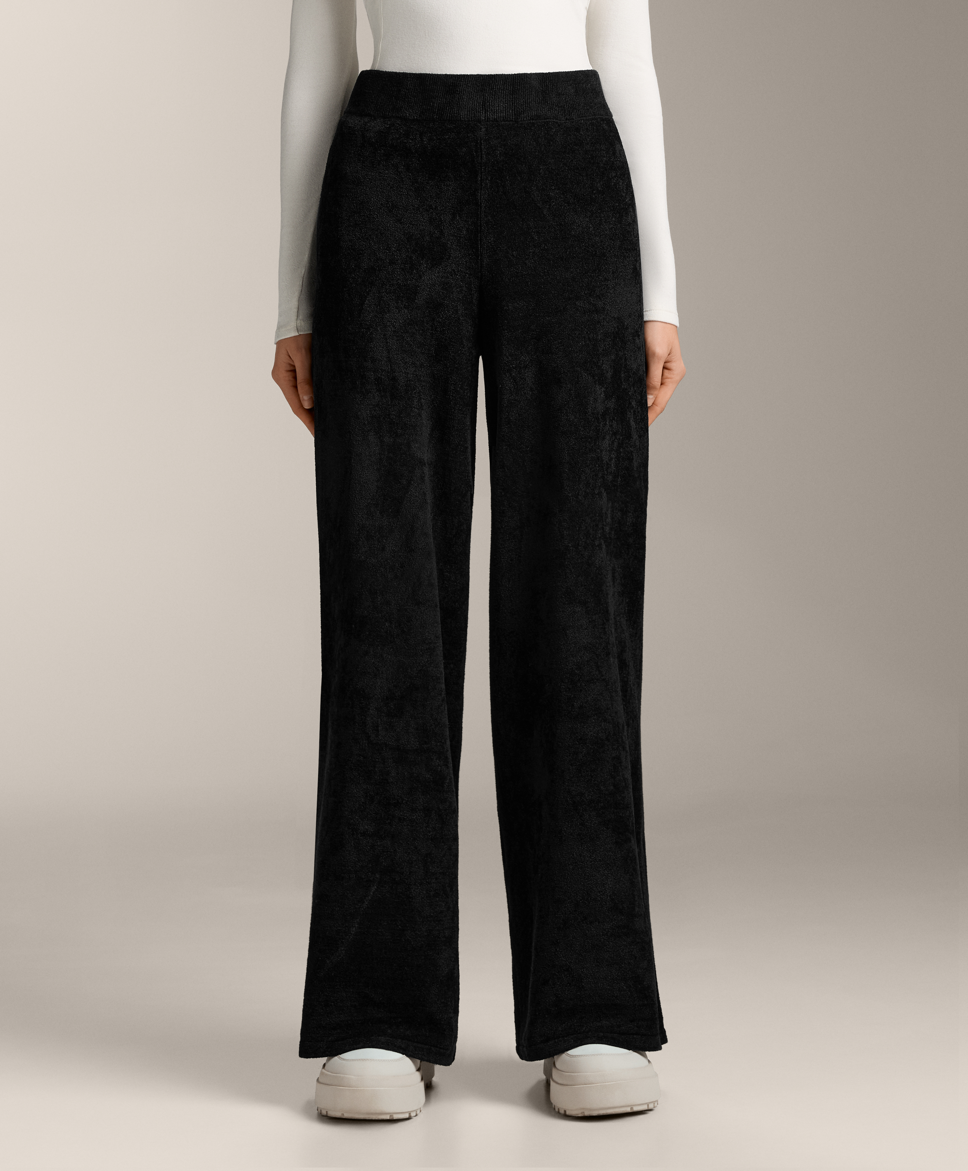 Fine chenille straight-leg trousers