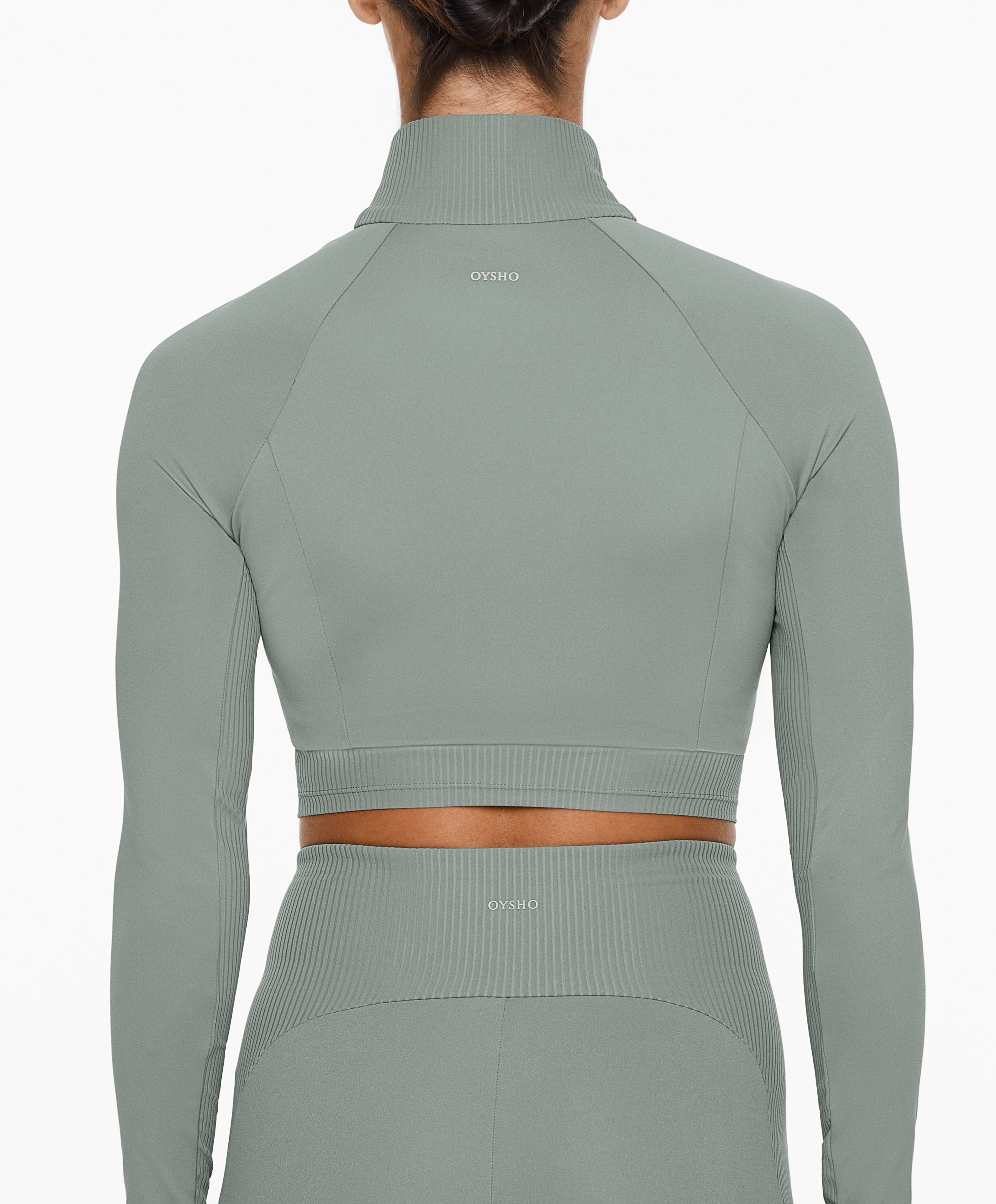 Camisola crop manga comprida comfortlux fecho de correr rib