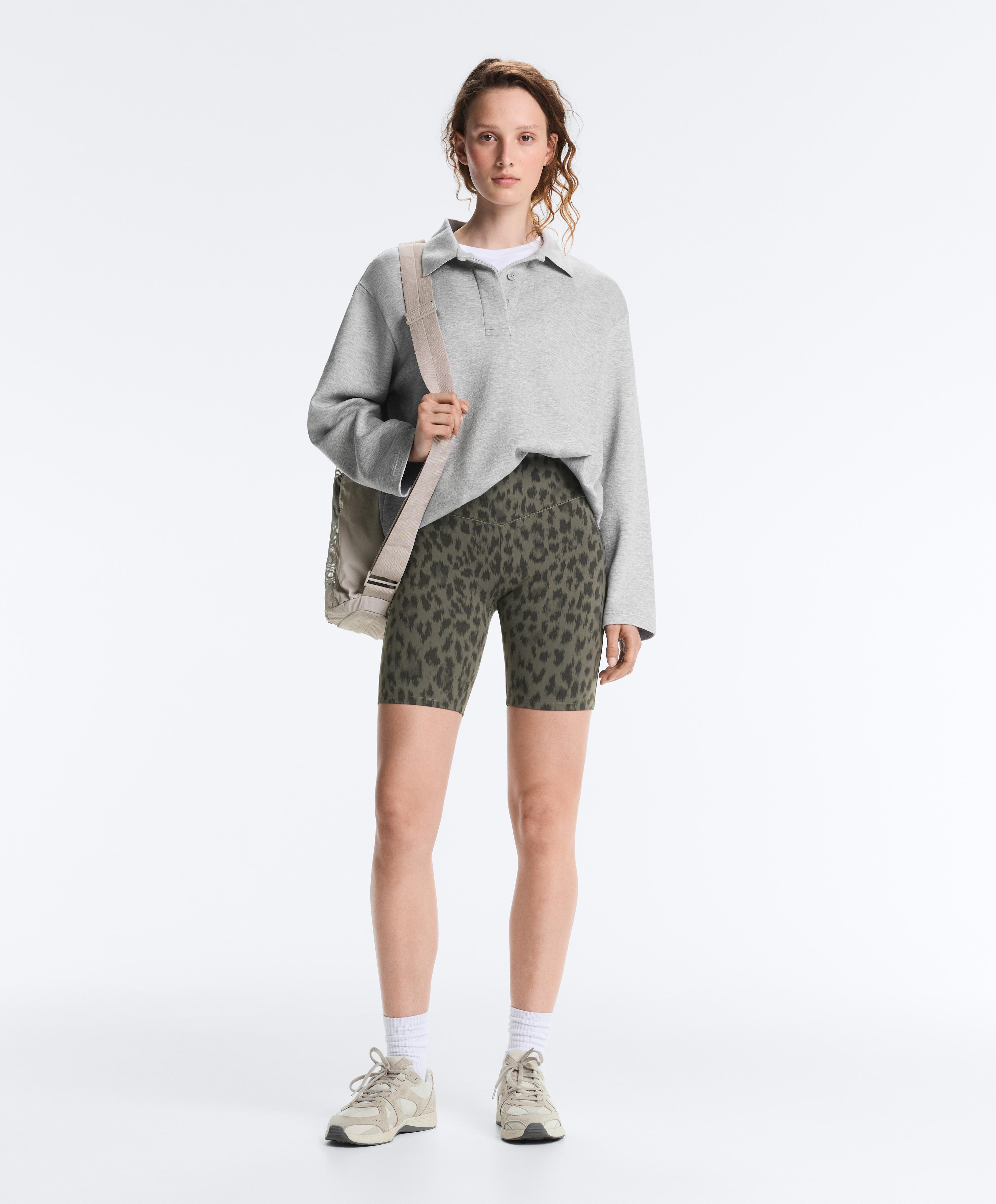 Evermove high-rise 20cm leopard print cycle leggings — DARK KHAKI