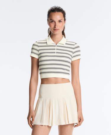Short sleeve seamless striped polo shirt — PALE ECRU 1