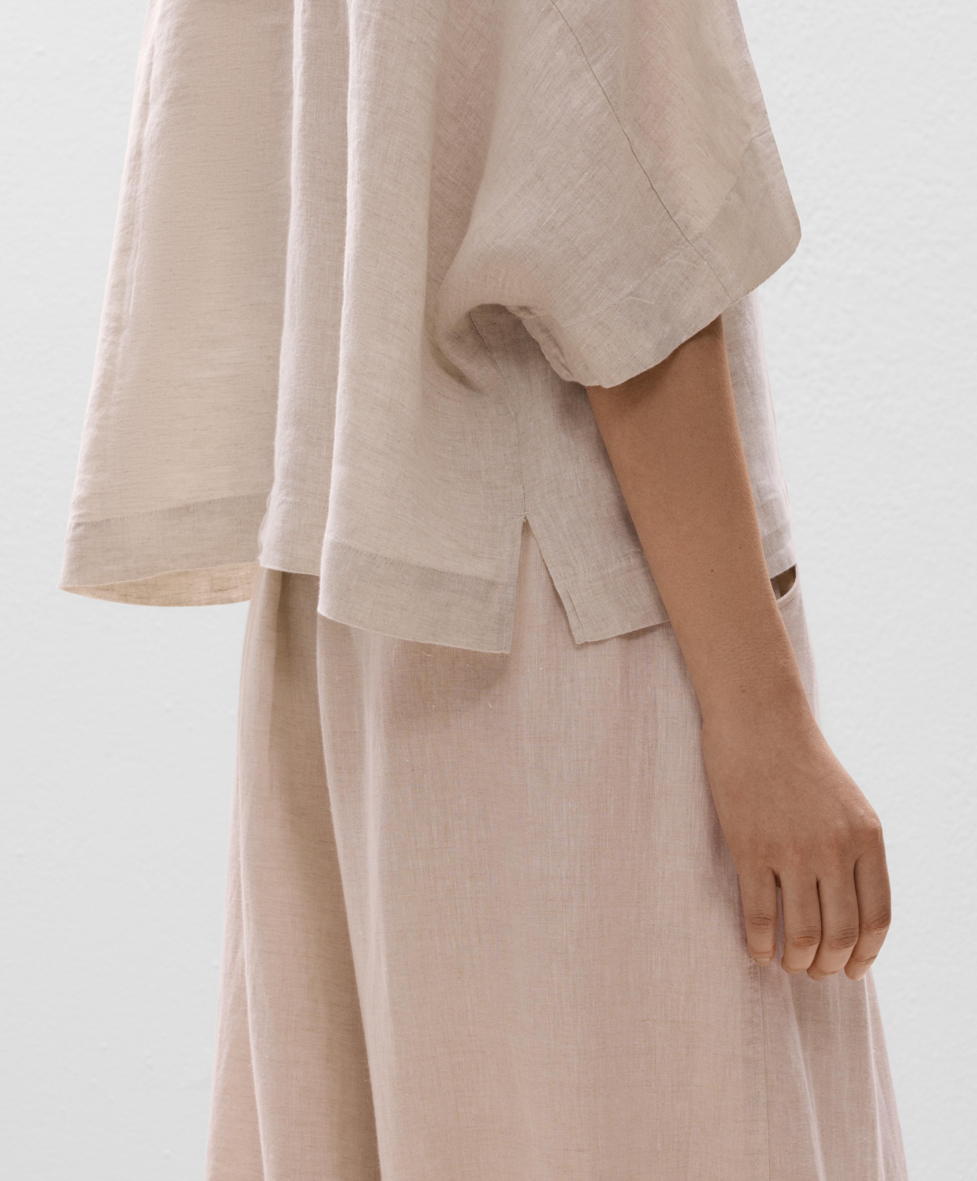 Oversize short-sleeved 100% linen shirt — SAND MELANGE