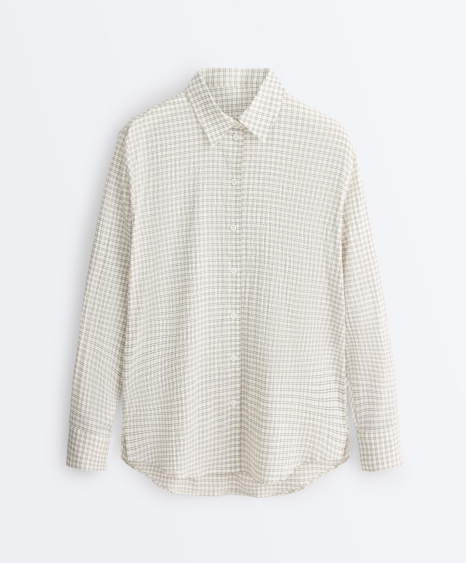 Cotton blend check long sleeve shirt — WHITE