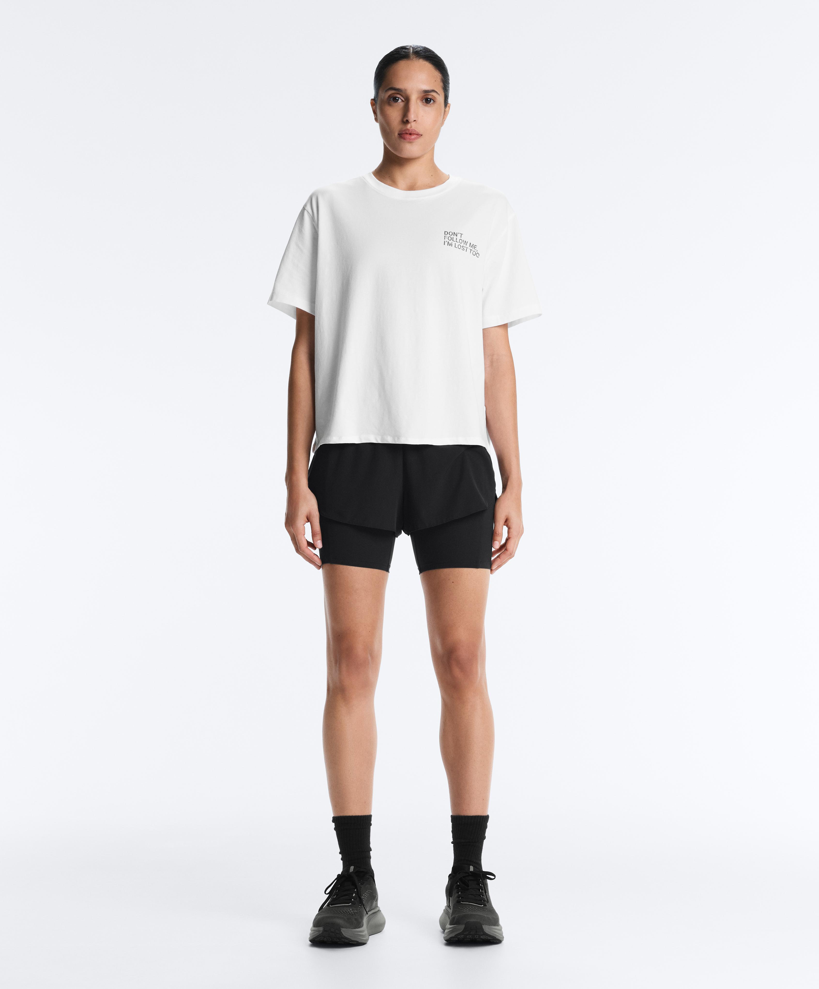 Boxy cotton blend T-shirt with slogan — WHITE