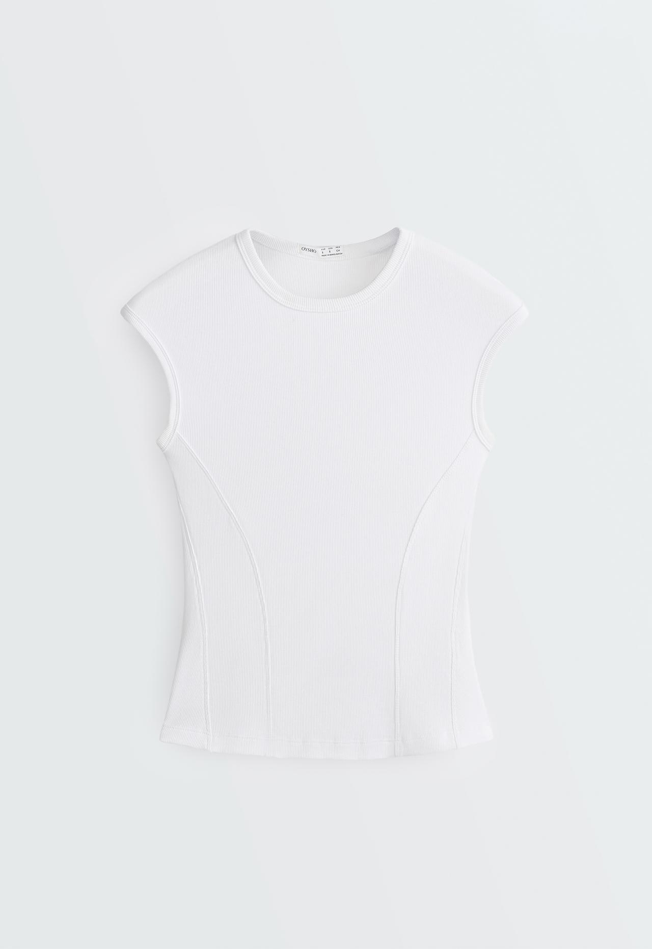 Short-sleeved rib top with cotton and modal — WHITE