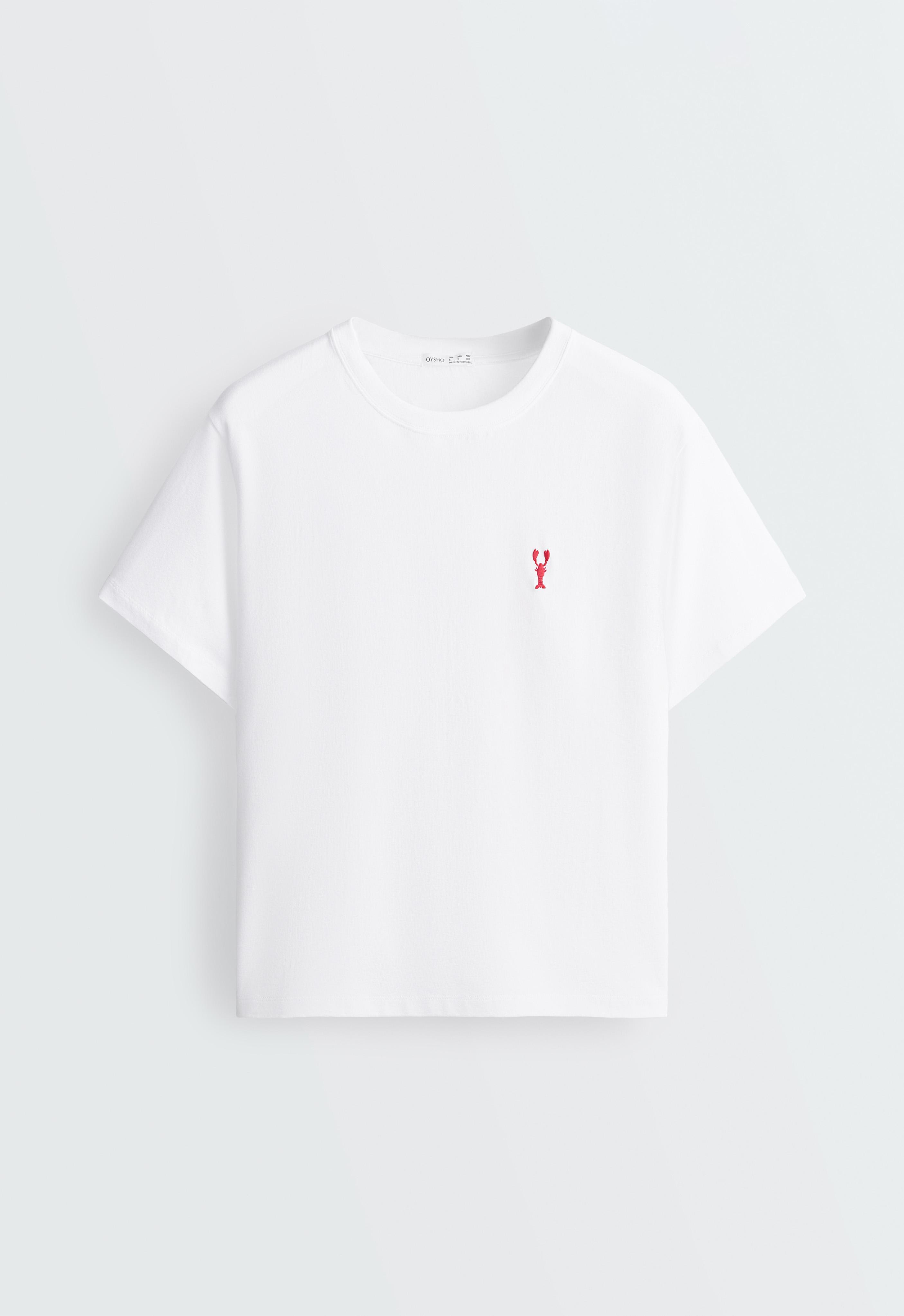 Boxy short-sleeved embroidered cotton blend T-shirt — WHITE
