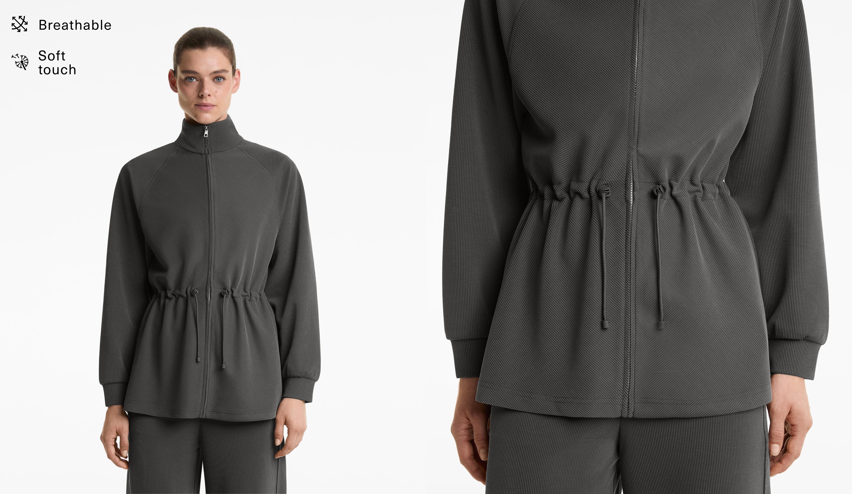 Long rib jacket with soft-touch modal and adjustable waist