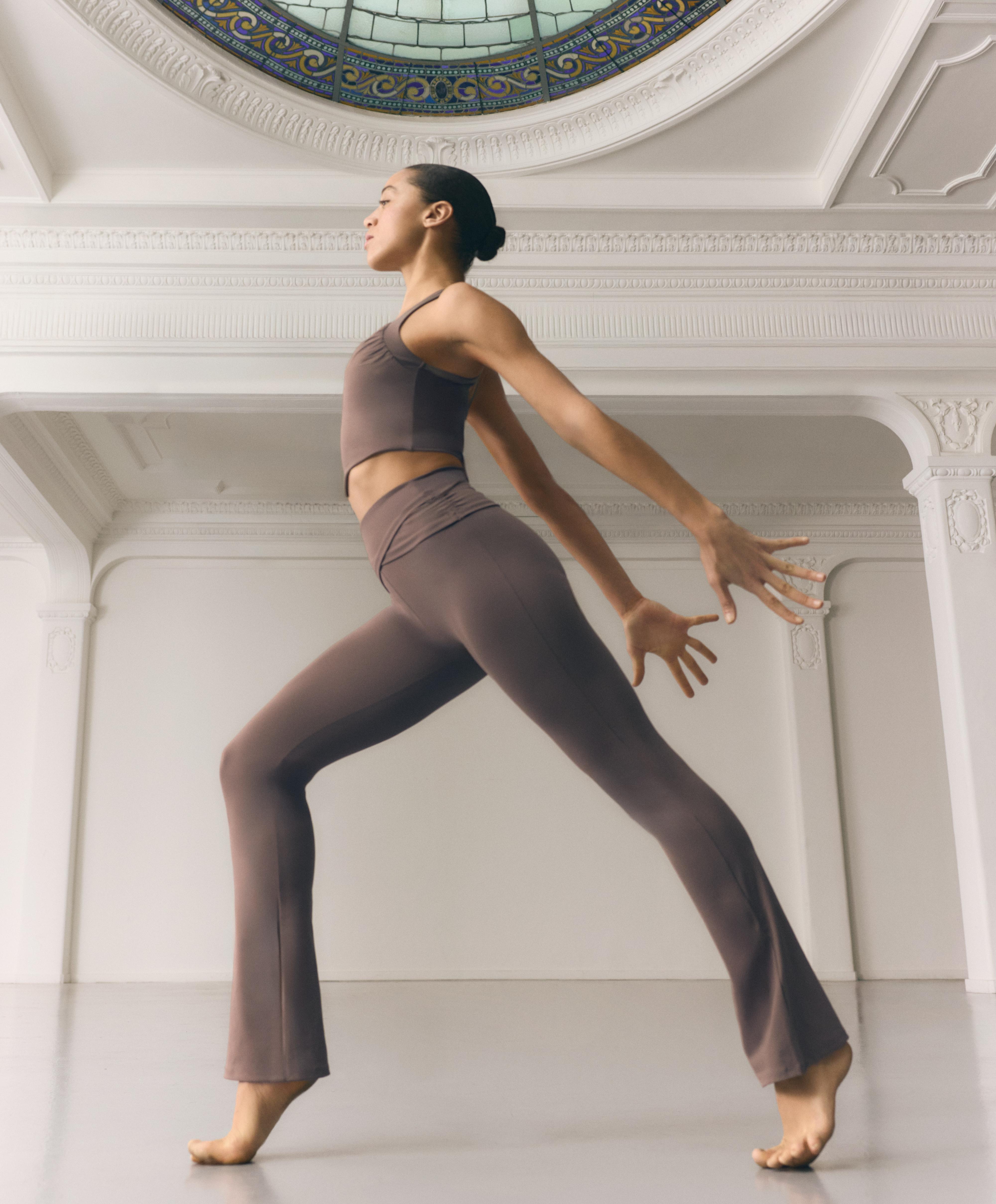 Draped waist Comfortlux high rise flare trousers — TAUPE-GREY
