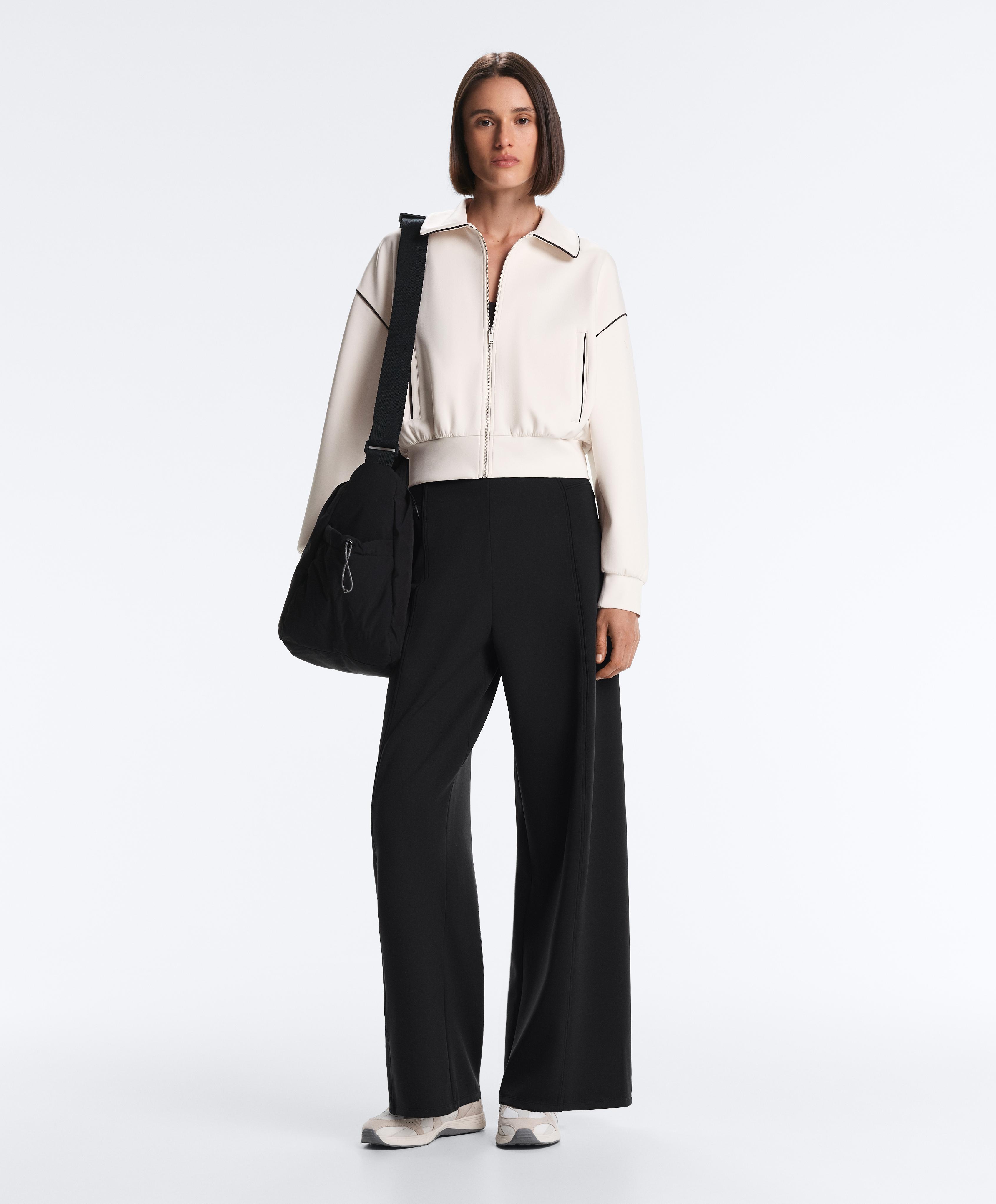 Neoprene-effect piping jacket — PALE ECRU