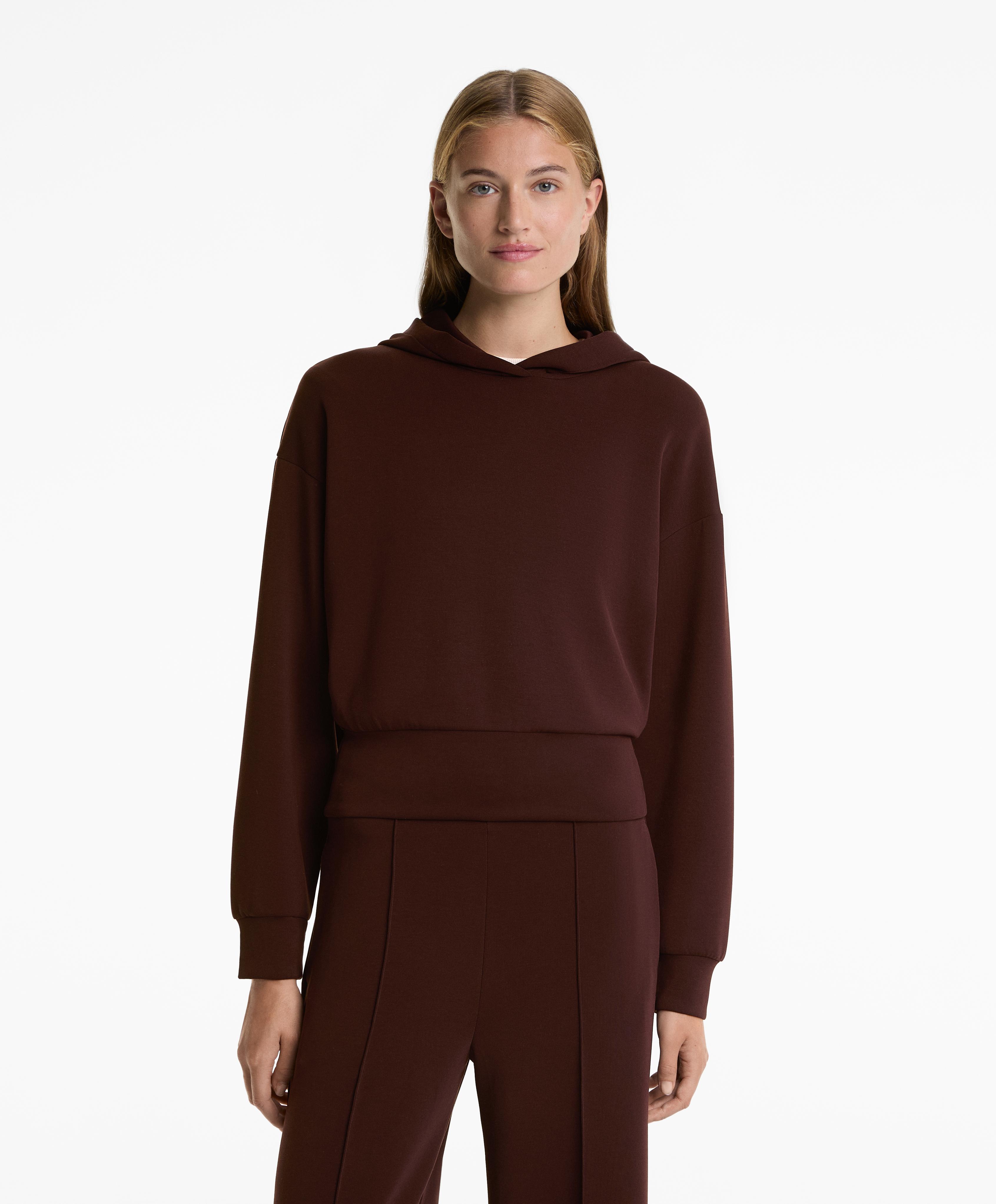 Crop hooded sweatshirt with fitted waist and soft-touch modal