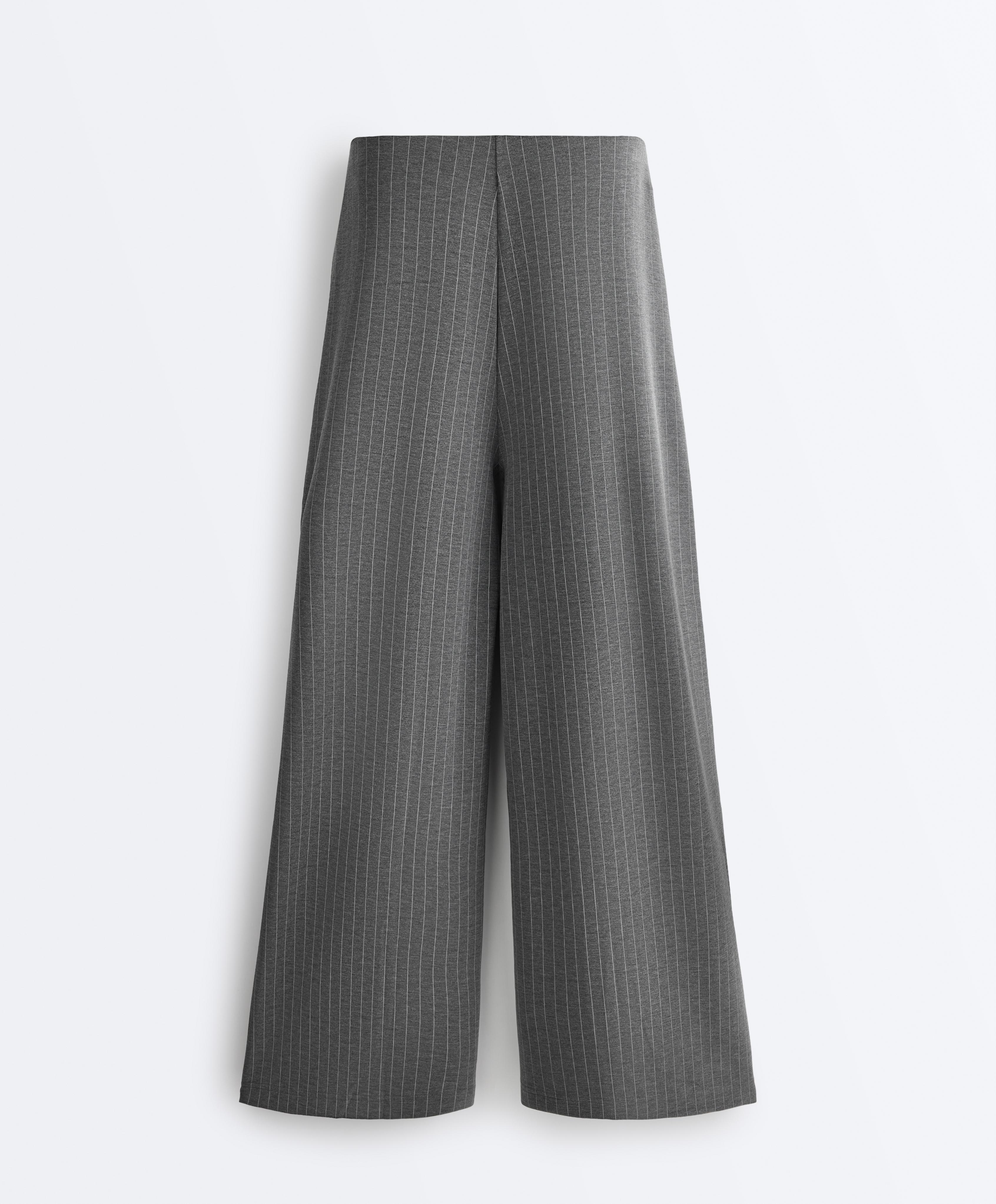 Soft-touch modal pinstripe wide-leg trousers — DARK GREY