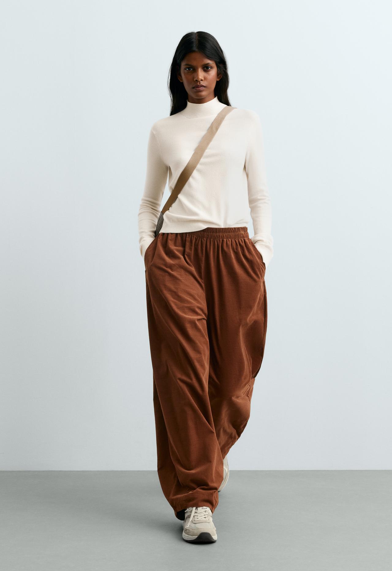 Fine knit jumper with Perkins neck — PALE ECRU