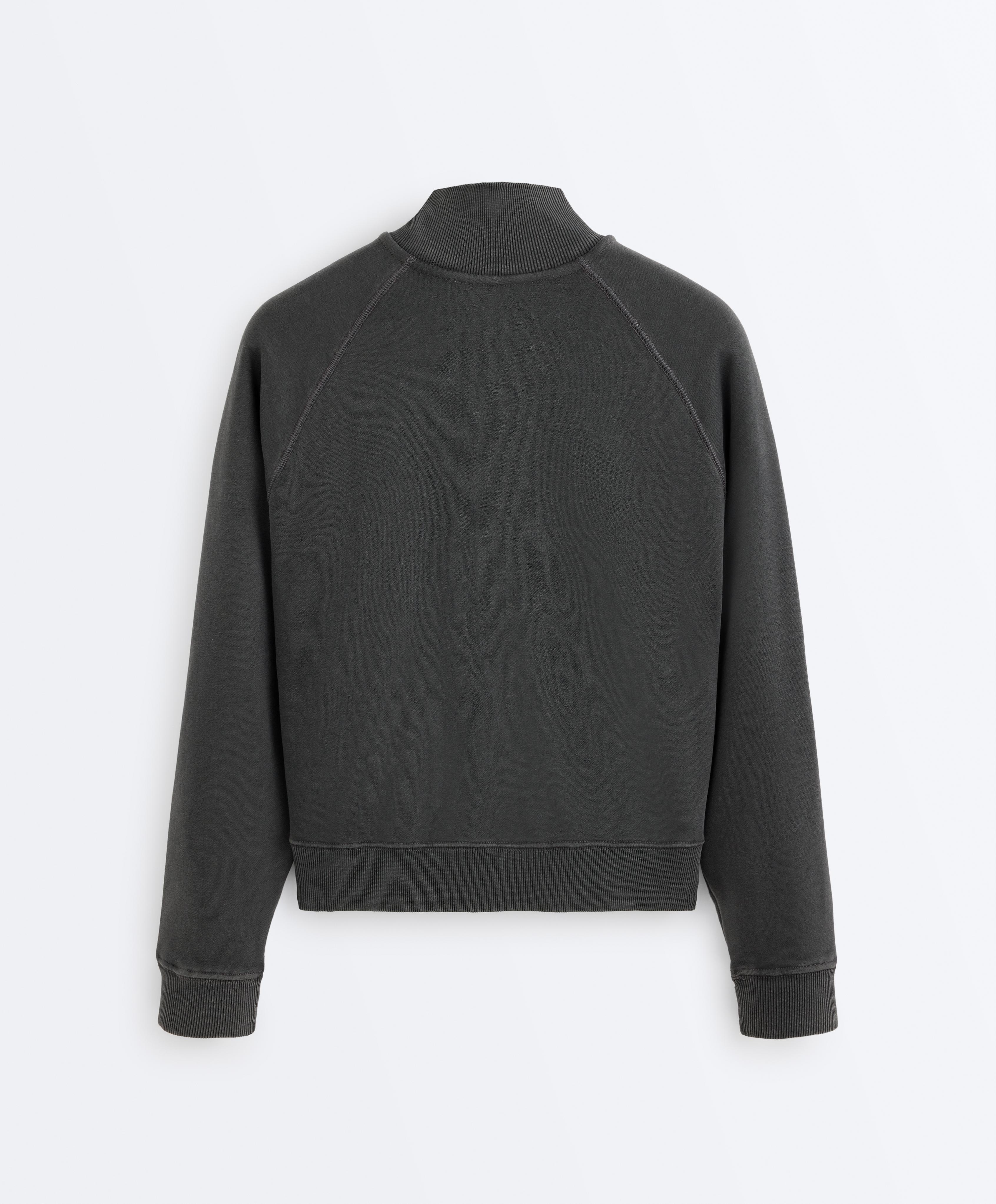 Cotton blend fleece high neck jacket — DARK ANTHRACITE