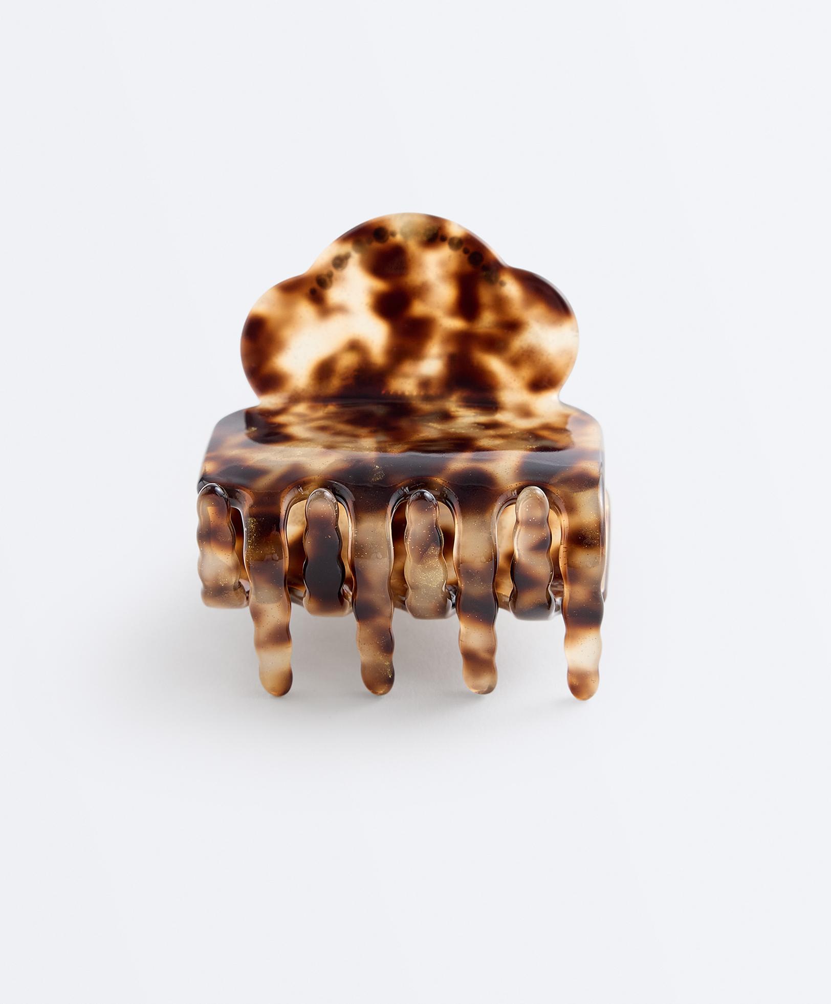 Mini rhinestone hair clip — COGNAC