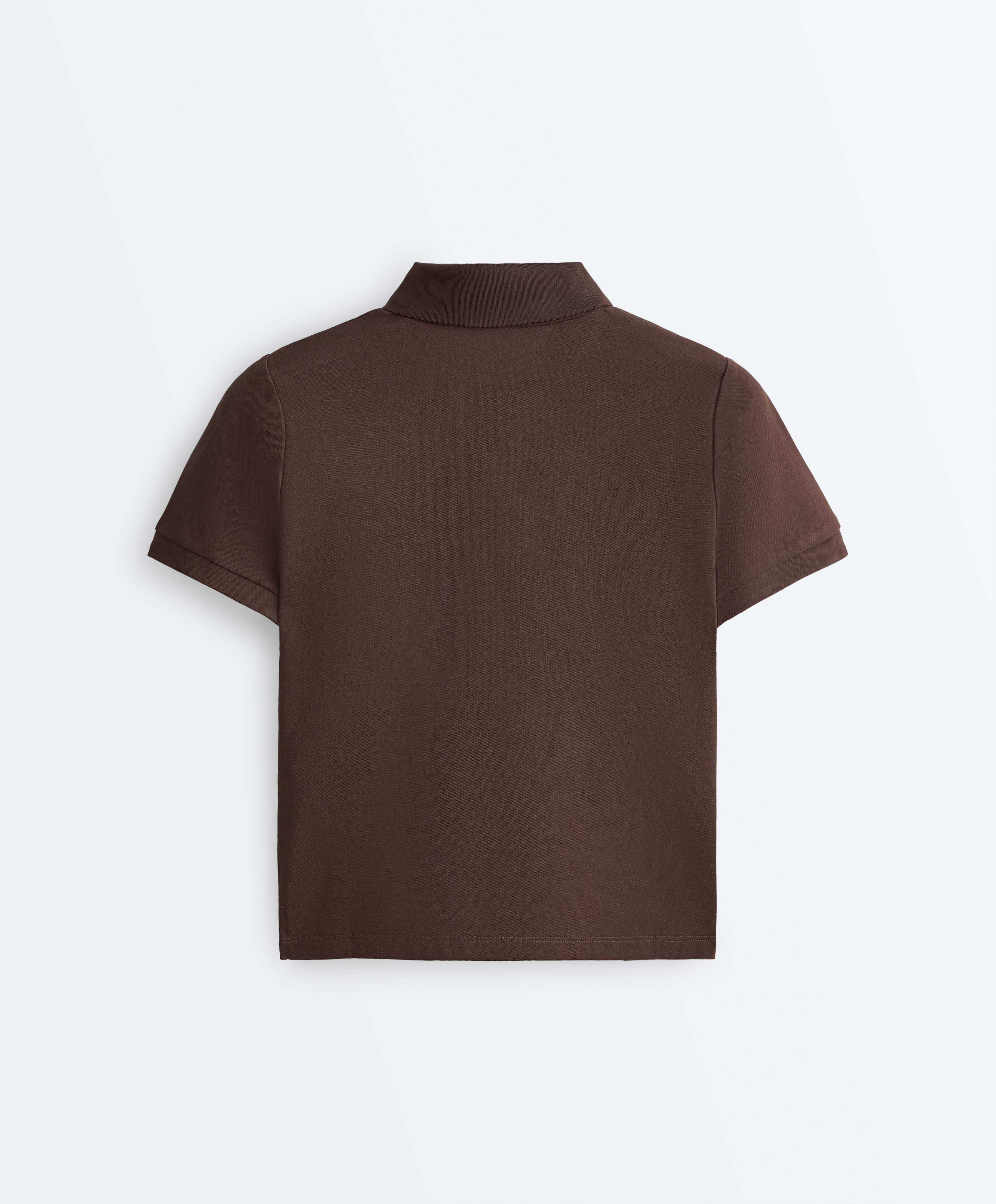 Slim-fit piqué cotton polo shirt — DARK BROWN