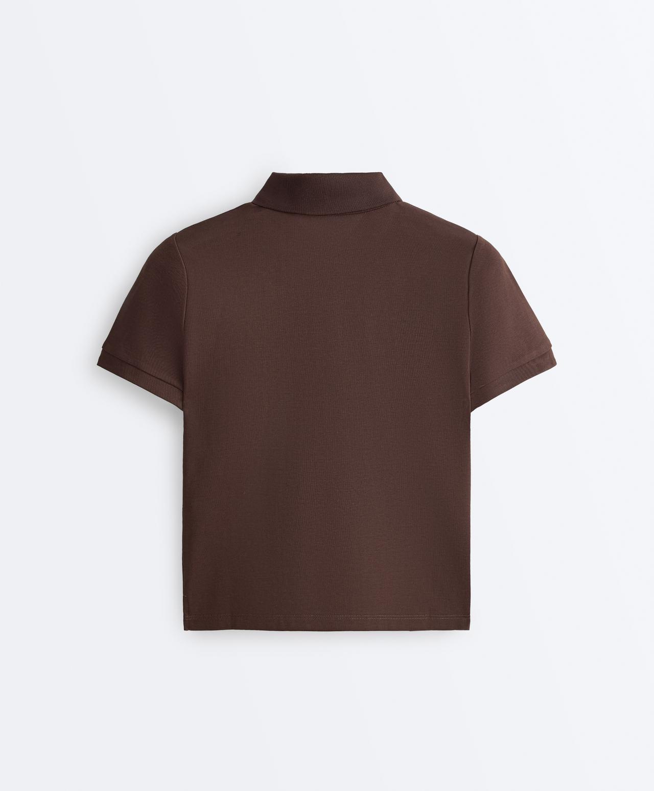 Slim-fit piqué cotton polo shirt — DARK BROWN