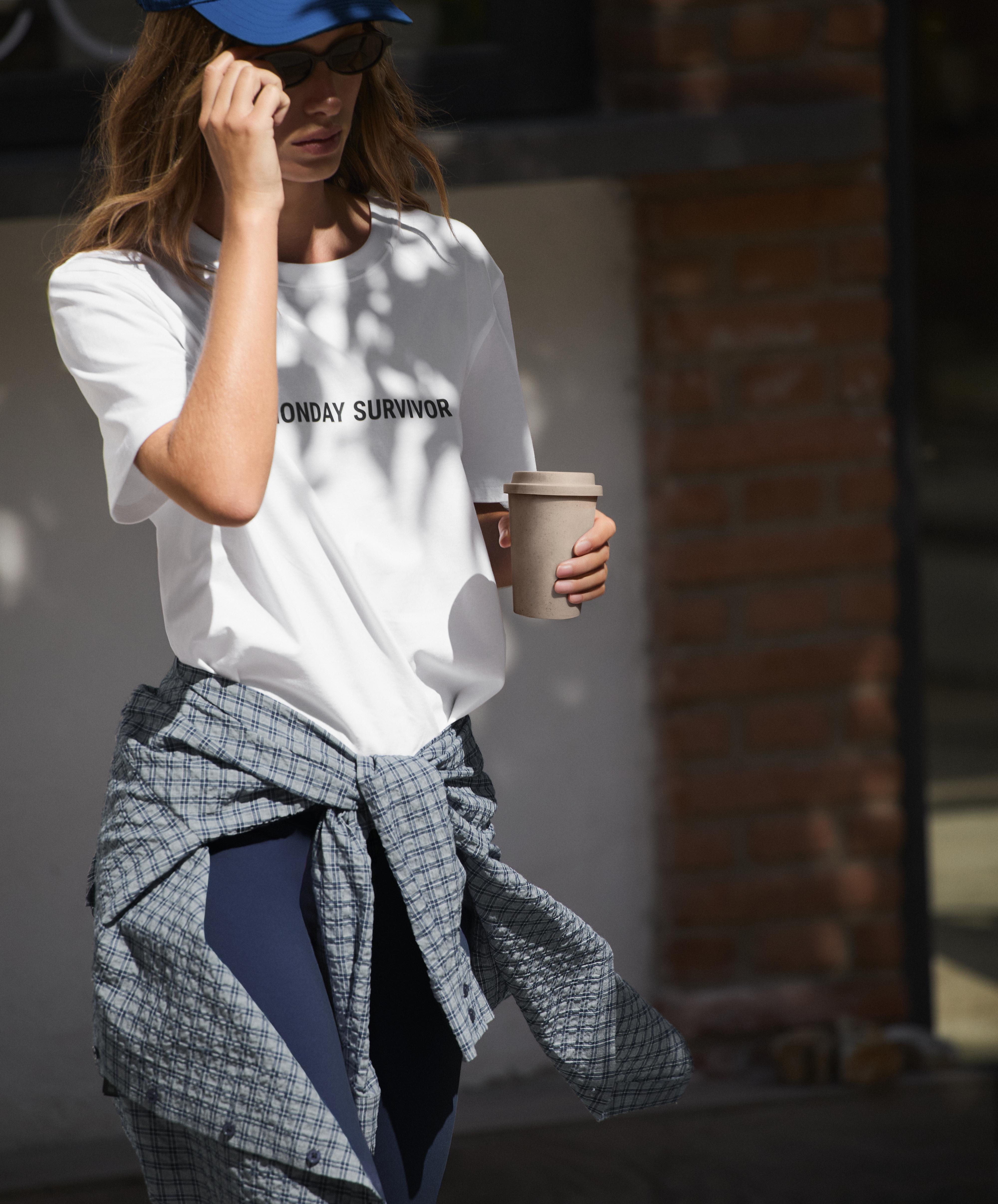 Cotton blend slogan T-shirt — WHITE 