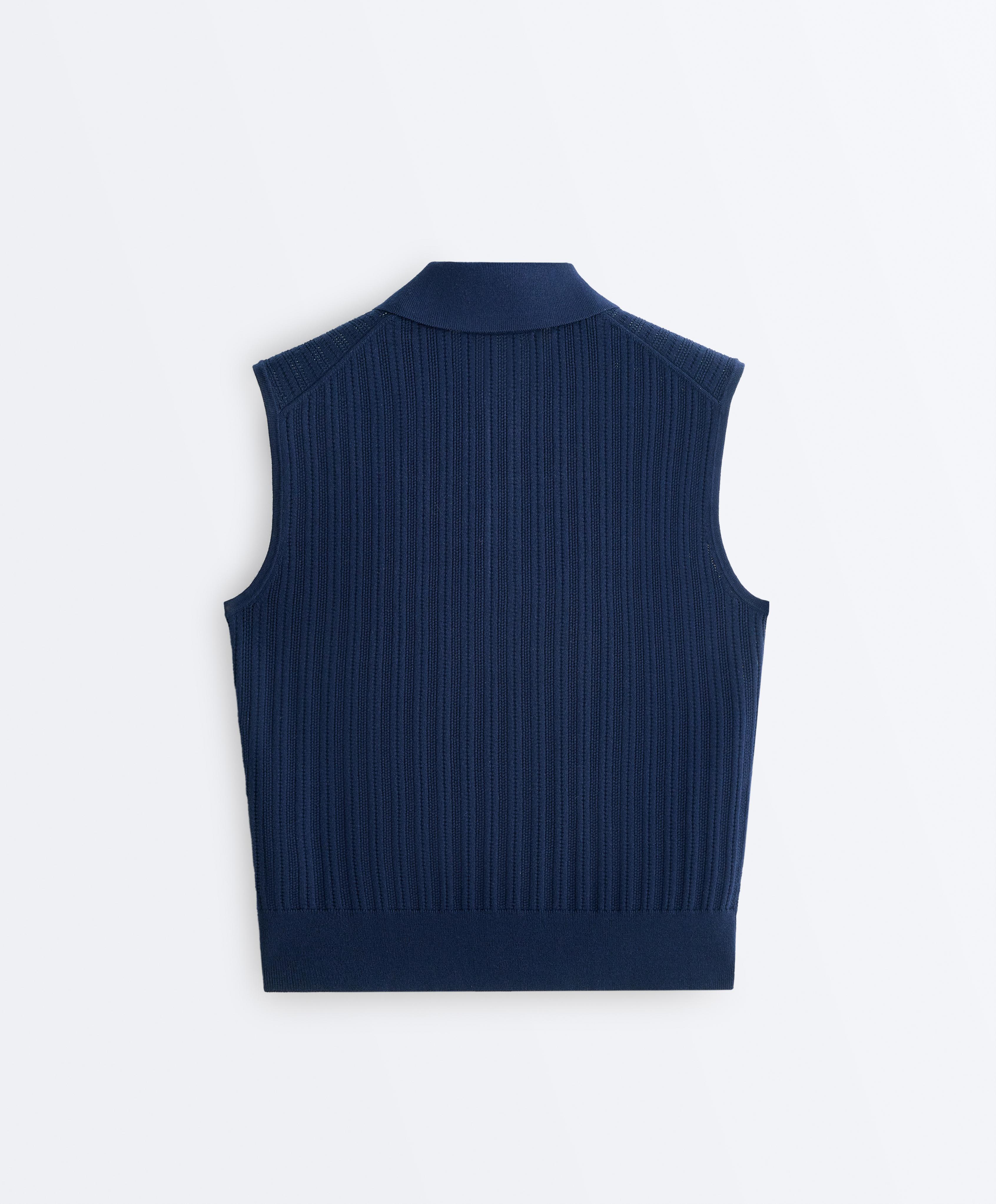 Sleeveless open knit jumper — NAVY BLUE
